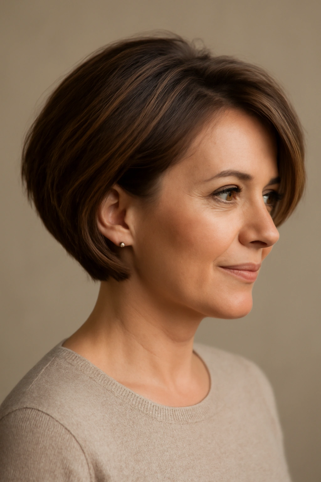 Mother of the Bride? 12 Pretty Short Hair Styles 4 Side-swept short bob with volume captured in a three-quarter studio portrait.