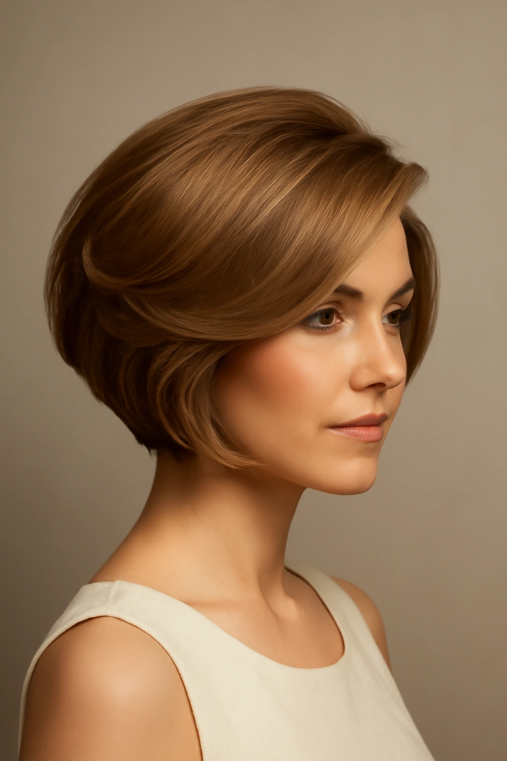 Side-swept bob with volume and curling end