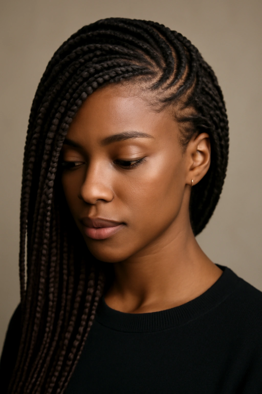 20 Box Braid Styles From Short Bobs to Waist Length 8 Box braids swept to one side, creating an asymmetrical look