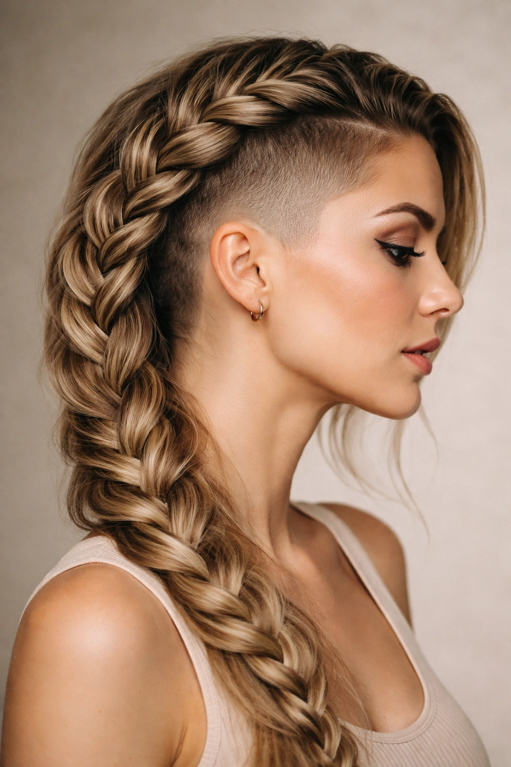 10 Braided Hairstyles With Shaved Sides For Women 1 Close-up of a side-swept French braid with an undercut, showing textured braid and fade