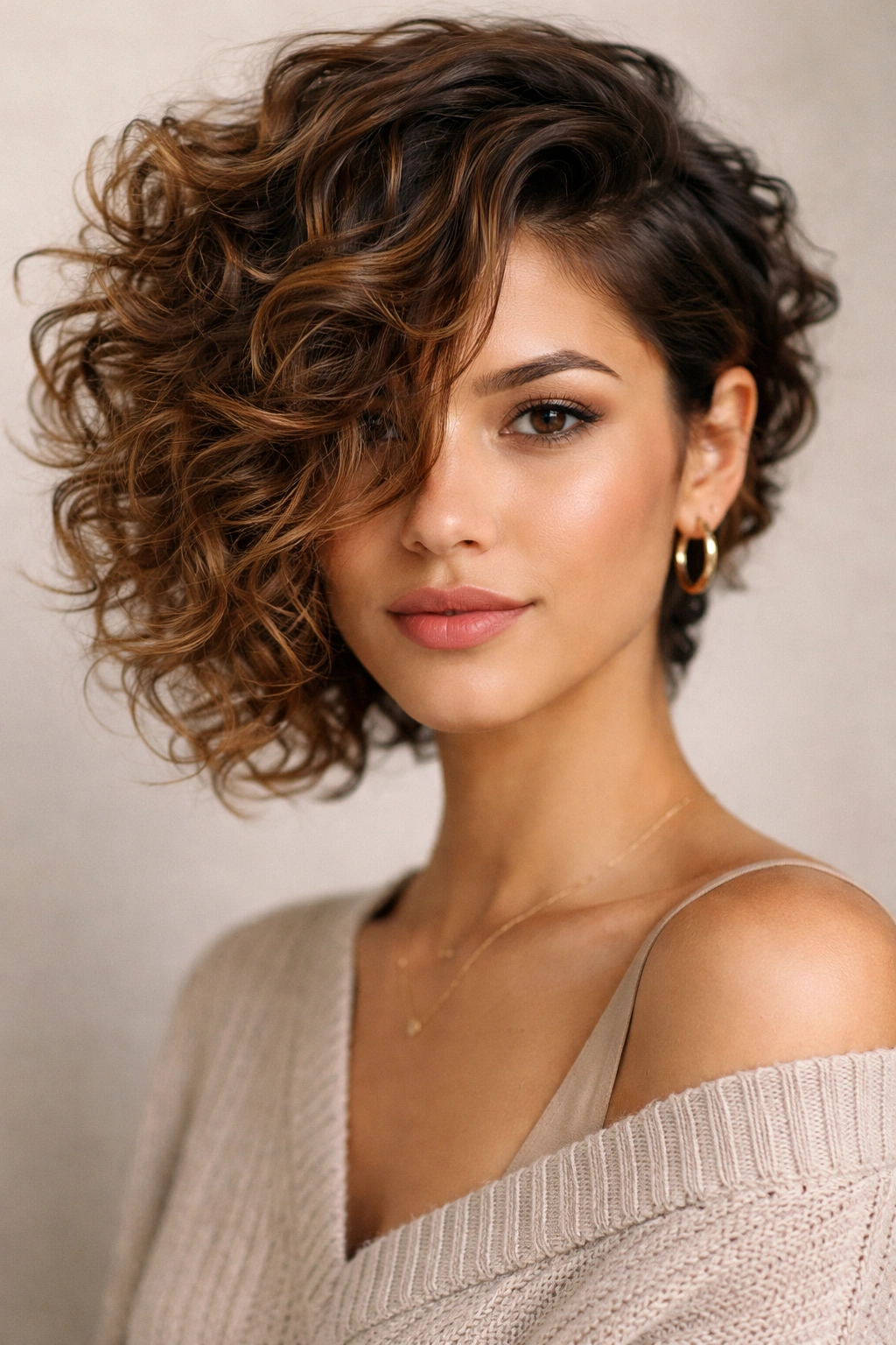 12 Short Curly Looks Suited To Every Curl Type 11 Portrait of asymmetrical side-swept curly hairstyle