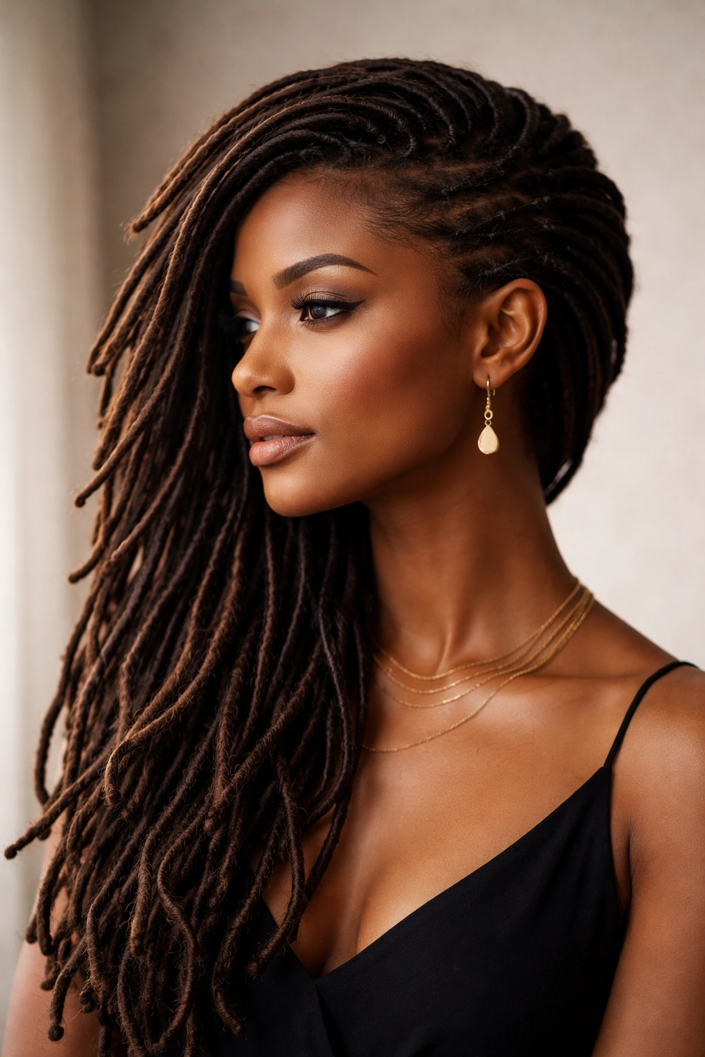 20 Dreadlock Styles For Women At Every Hair Length 9 Side-swept dreadlocks gathered to one side with face-framing strands