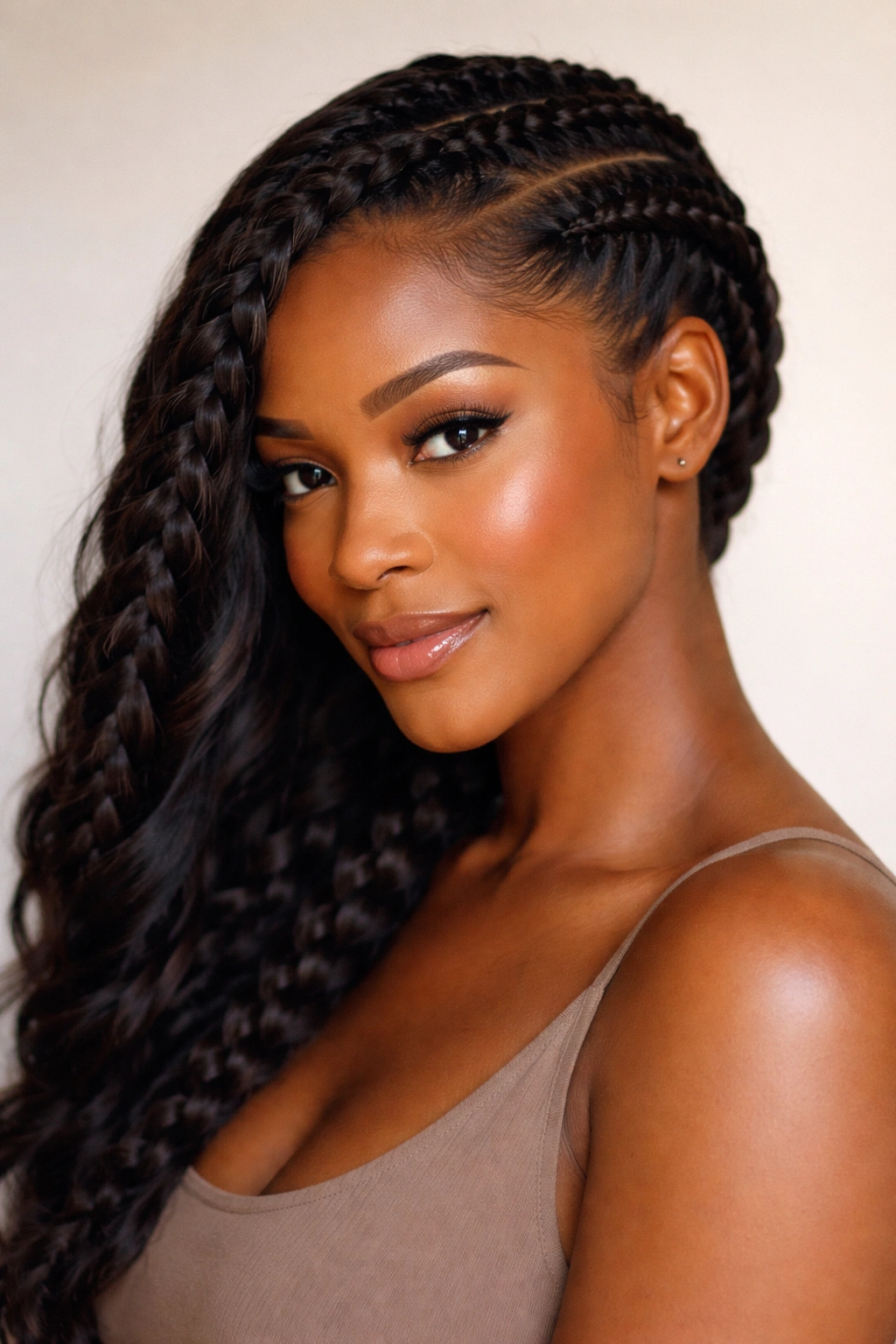 10 Two Braid Natural Styles Black Women Love 3 Two Dutch braids sweeping to one side, creating movement and asymmetrical framing
