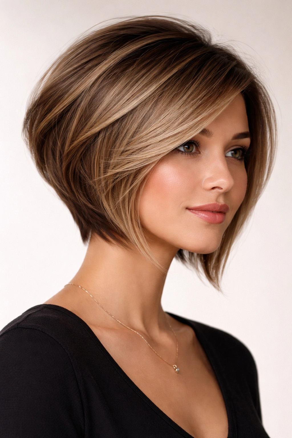 10 Short Inverted Bobs With Volume In The Back 7 Head-and-shoulders portrait of a side-swept longer inverted bob with crown volume.