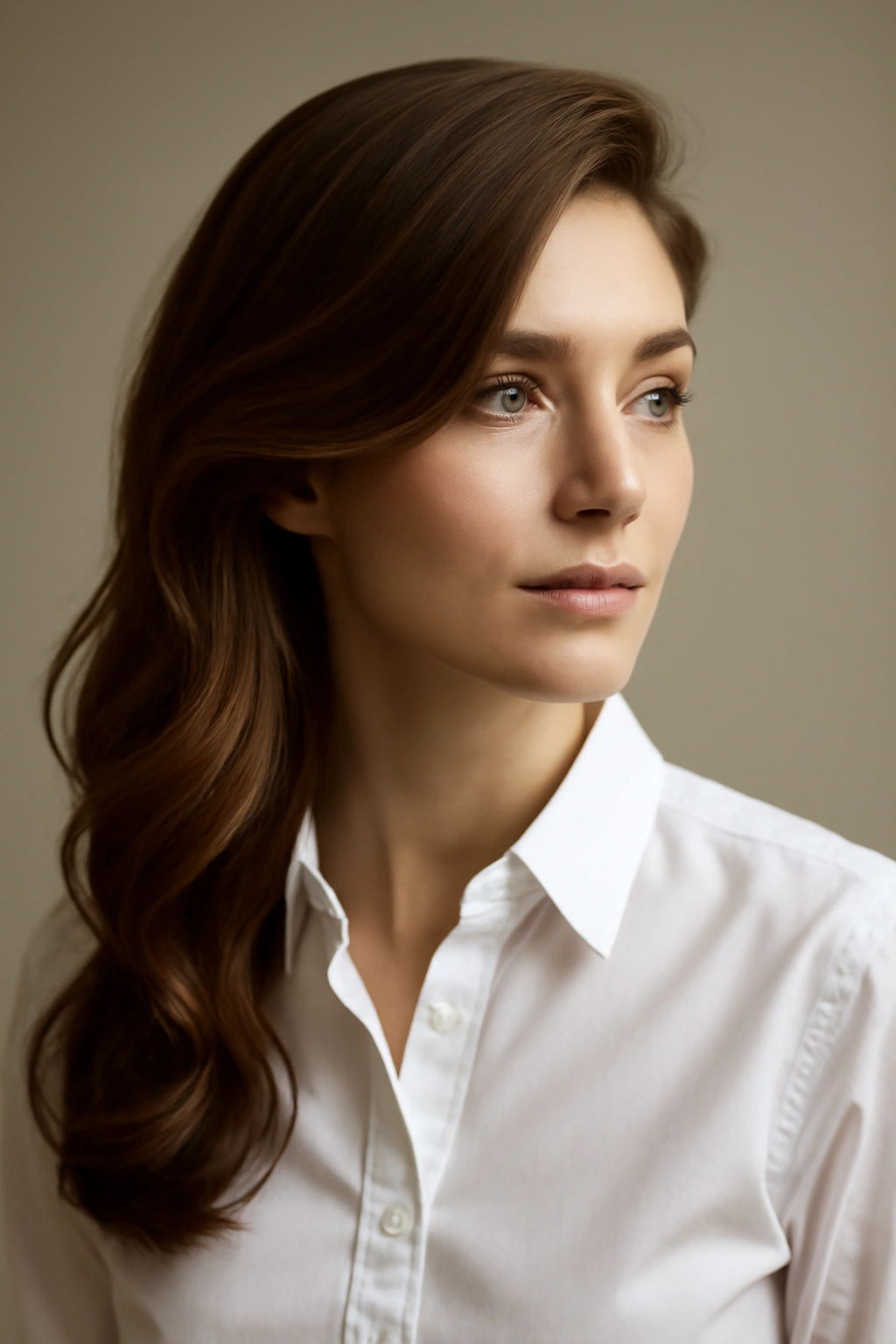 10 Hairstyles That Go With A Button Down Shirt 9 Long hair swept to one side with elegant asymmetrical silhouette.