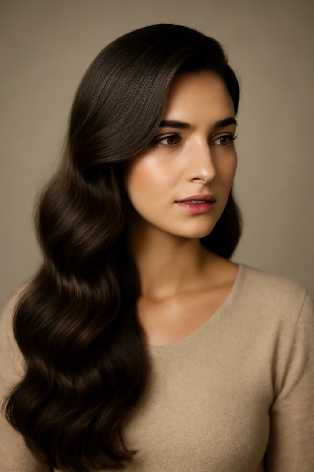 12 Beautiful Hairstyles for Arab Women to Try 11 Long hair in side-swept waves over shoulder