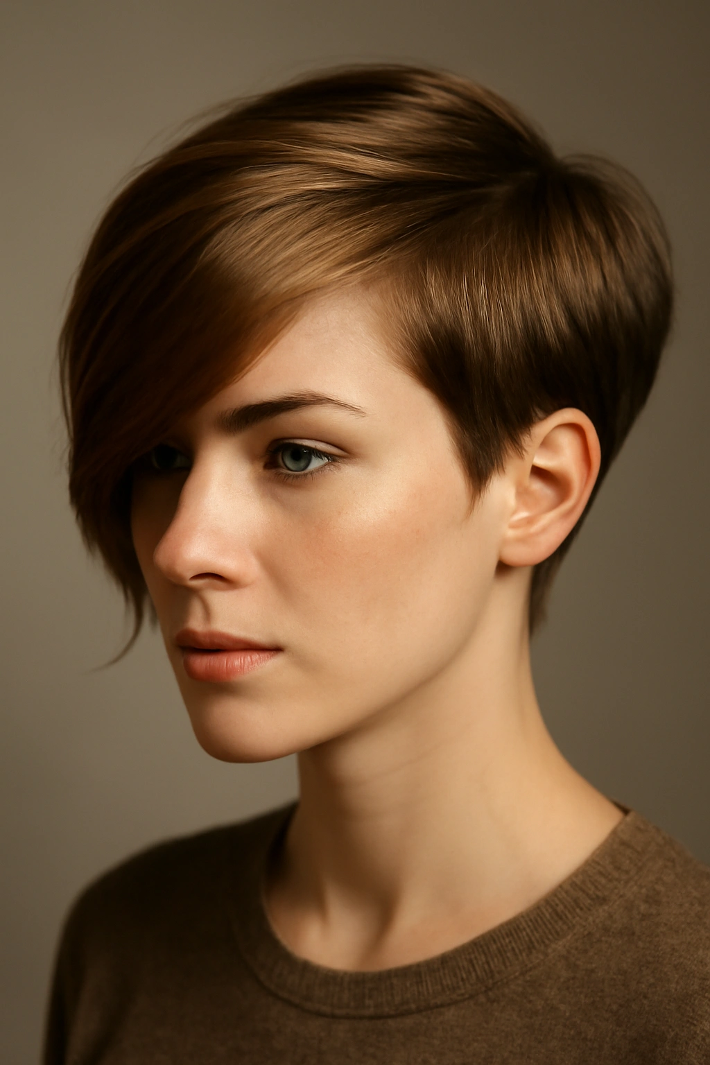 20 Pixie Styles Ranging From Classic To Edgy 11 Three-quarter view of a side-swept pixie with a longer side across the face.