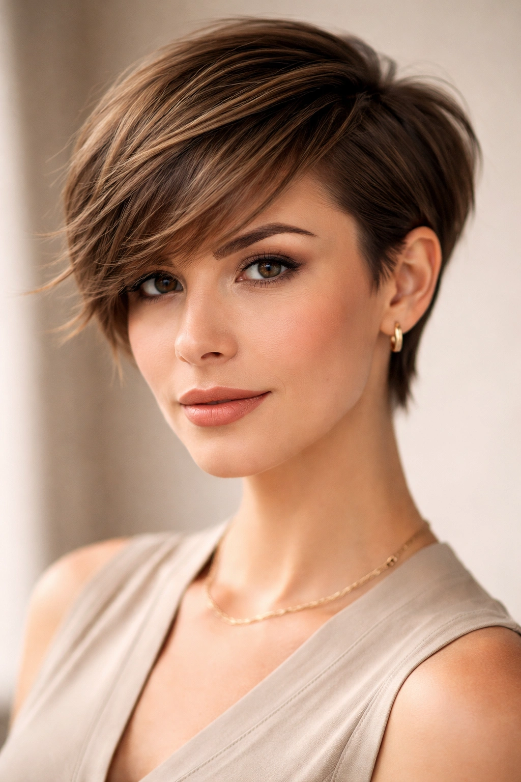 18 Hairstyles That Add Width To A Longer Face 2 Side-swept pixie hairstyle creating width with longer side and textured short side