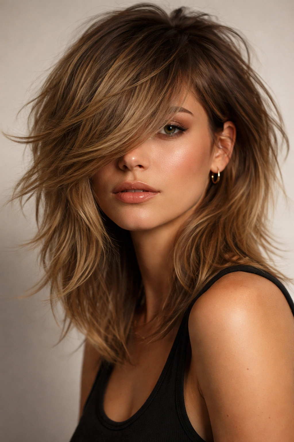 15 Medium Shag Styles That Are Easy To Keep Up 4 Portrait of side-swept shag with longer side across face