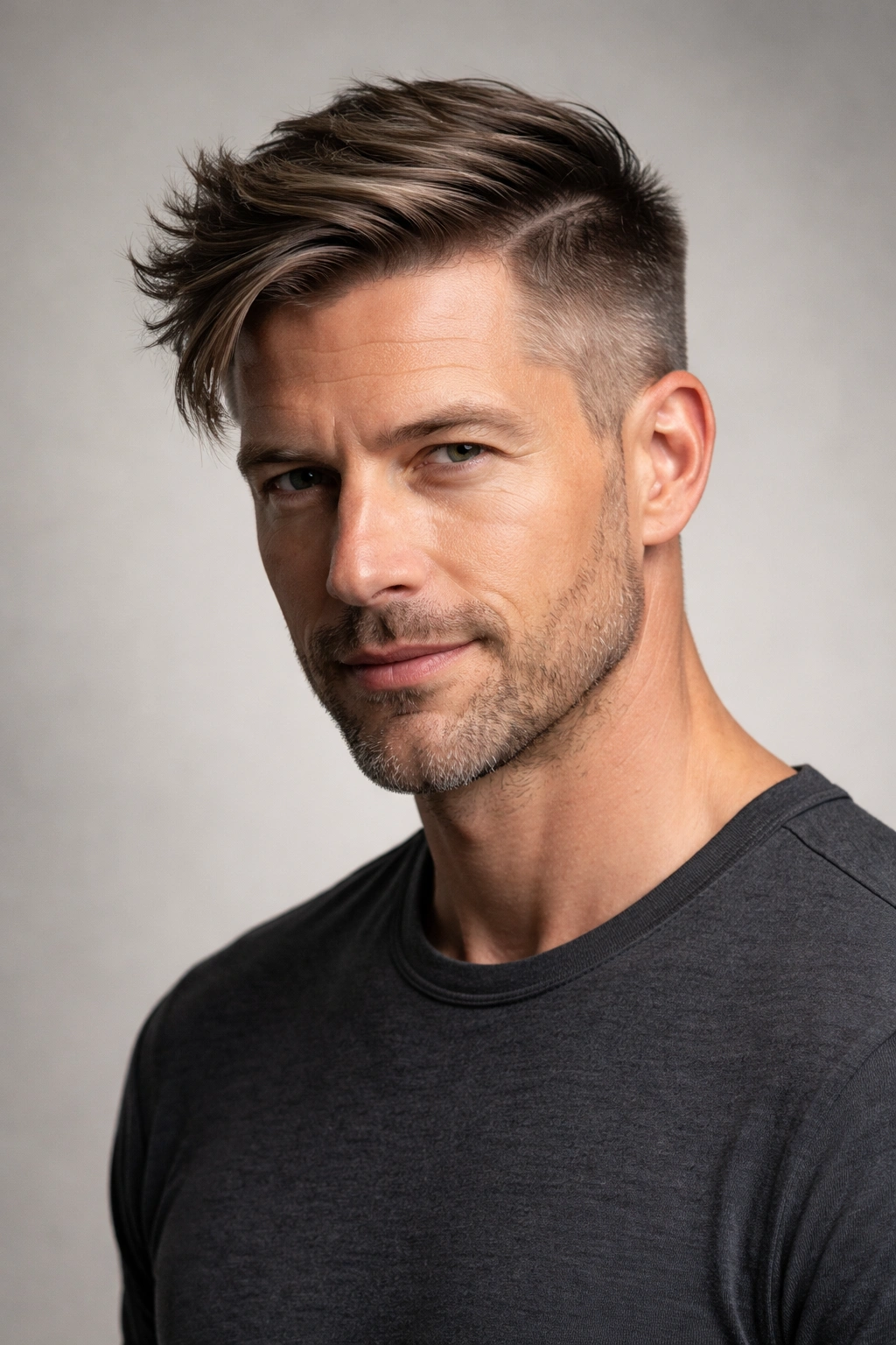 Portrait of a man with a side-swept undercut