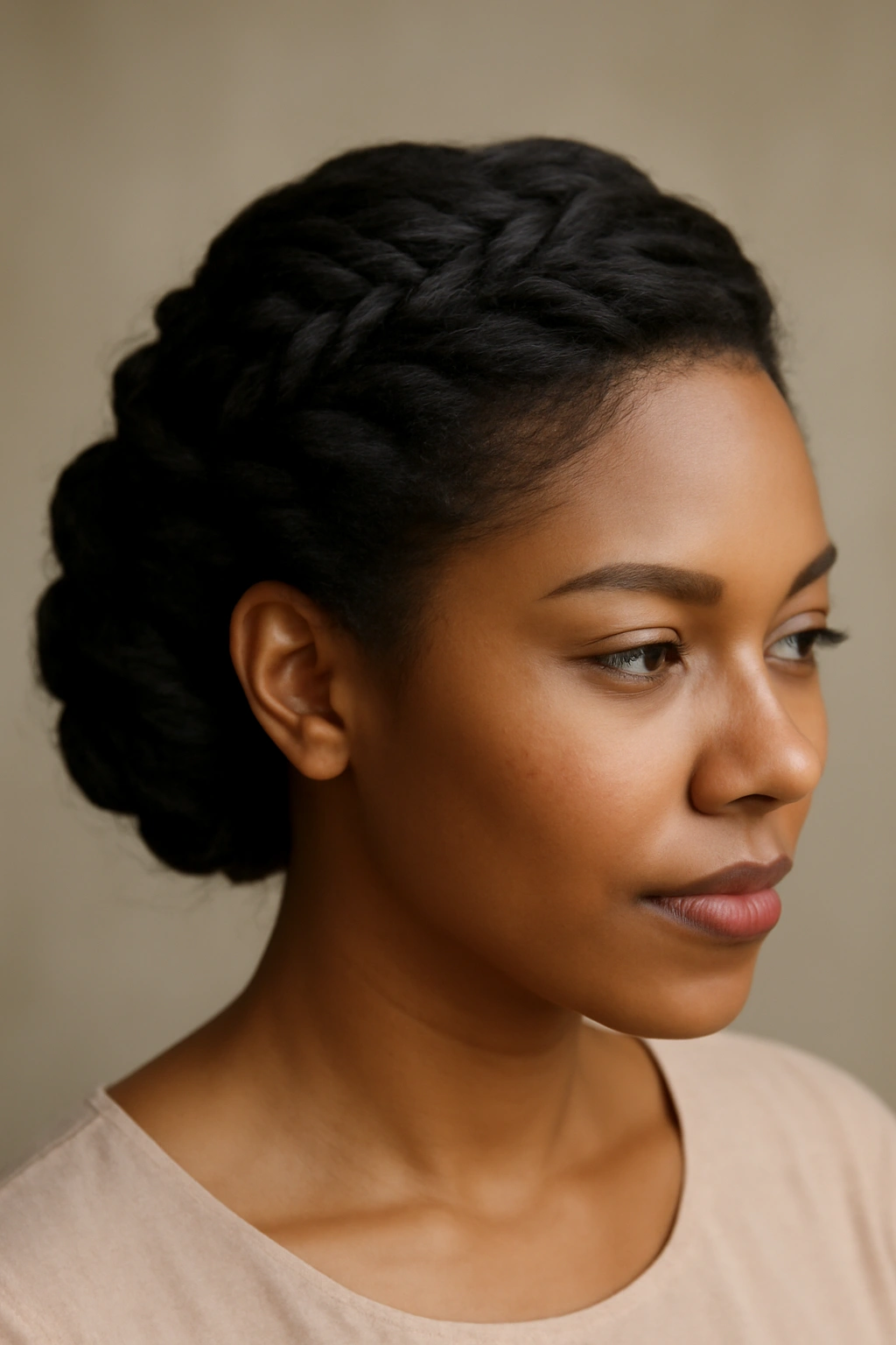 10 Pretty Natural Hair Updos for Special Occasions 6 Side swept updo with tucked twists forming an elegant asymmetric silhouette.