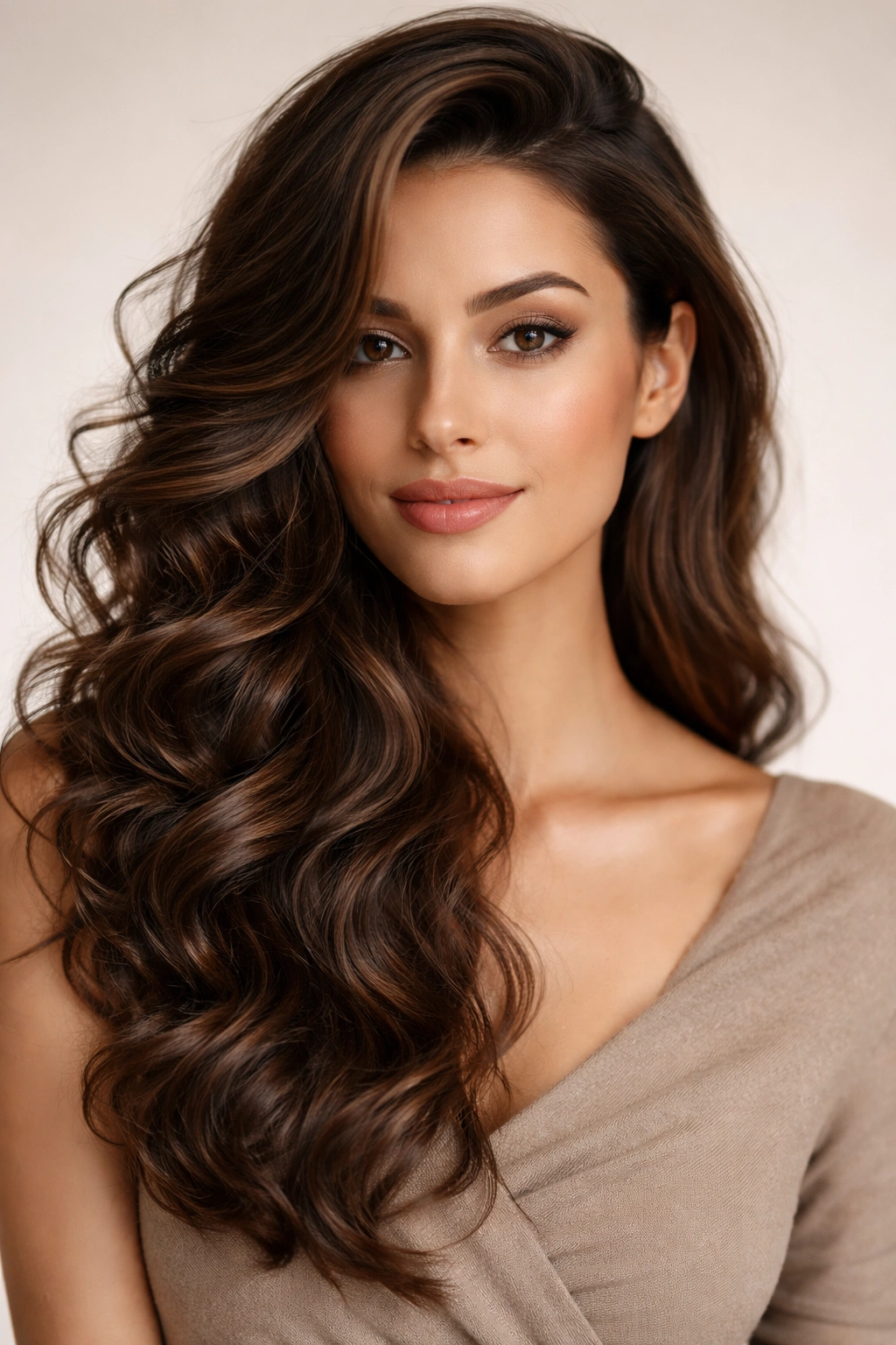 Portrait of side-swept waves with curls swept to one side