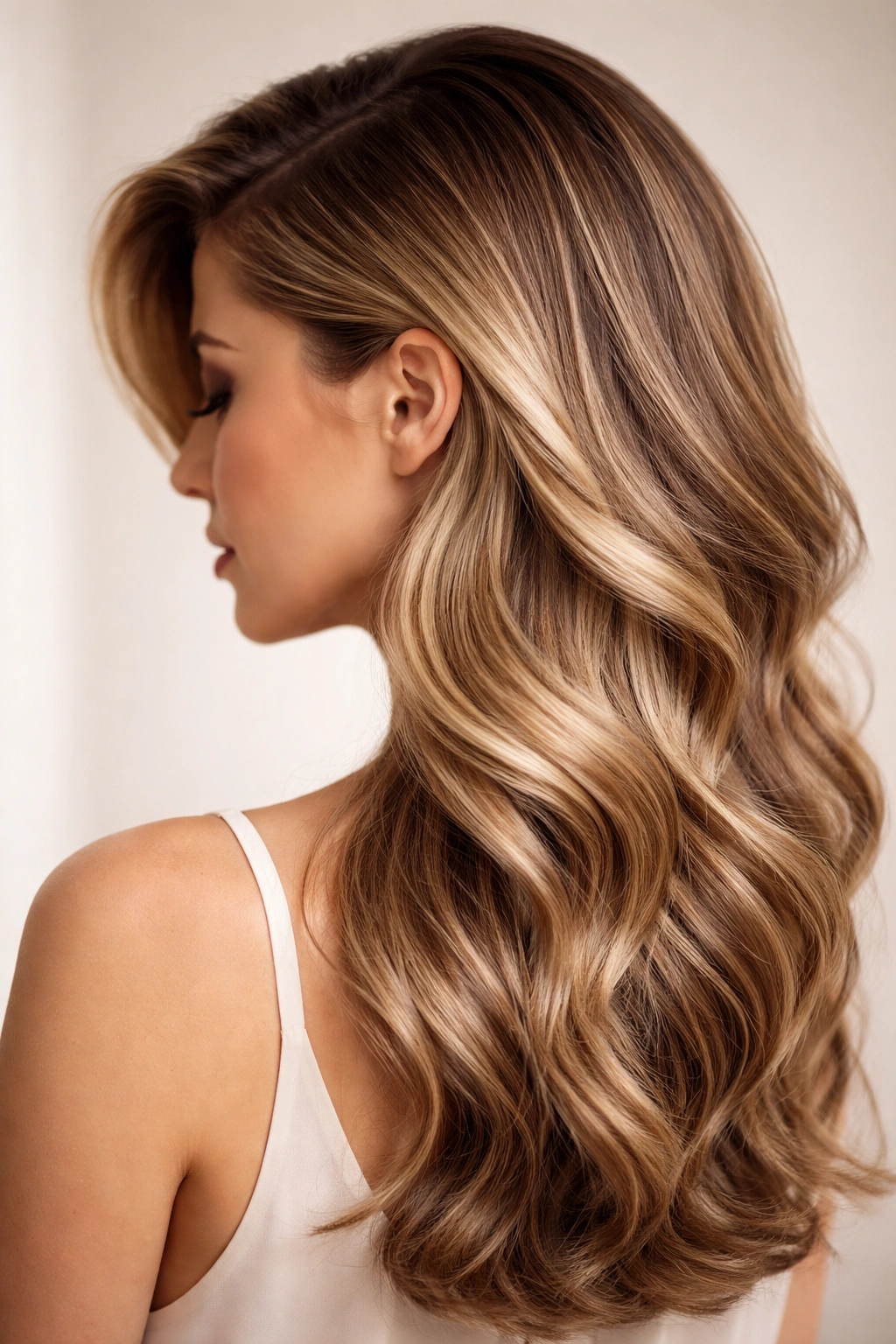 Side-swept waves on fine hair with deep side part