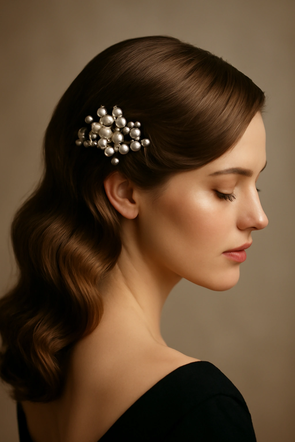 12 Adorable Homecoming Hairstyles for Medium Hair 8 Side-swept waves with pearl pins along one side