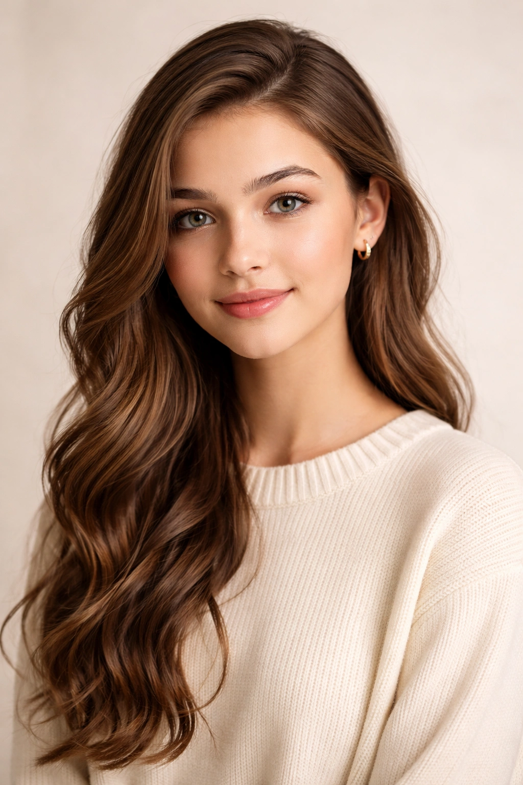 Side-swept loose waves with deep side part on teen