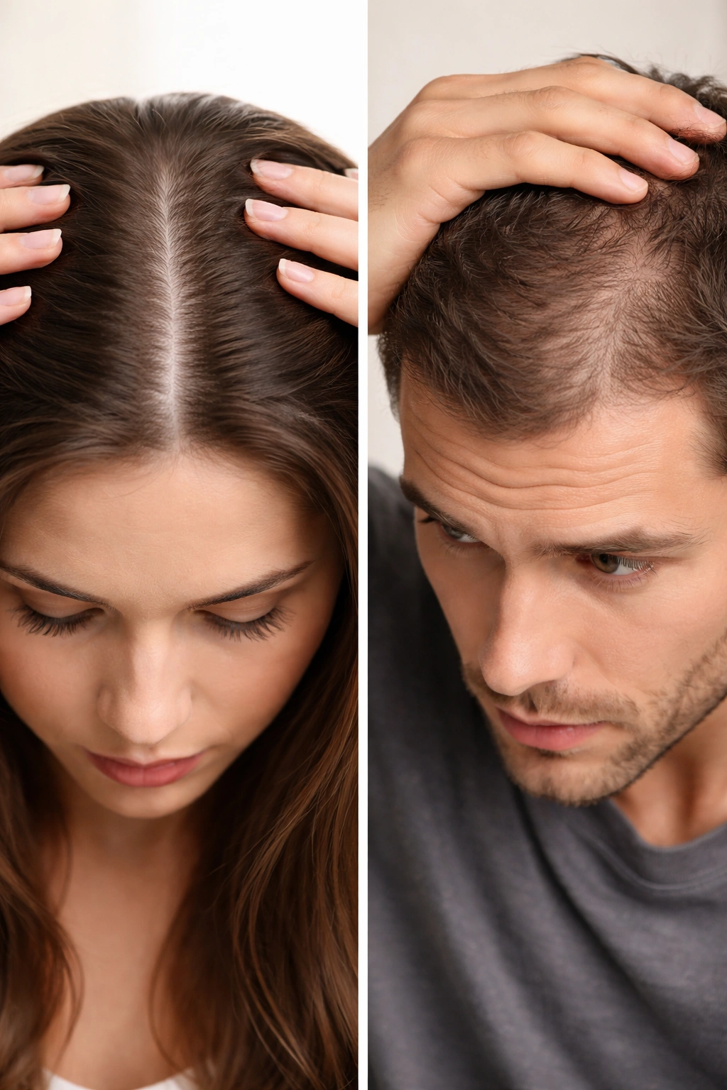 Scalp with thinning hair along part and crown