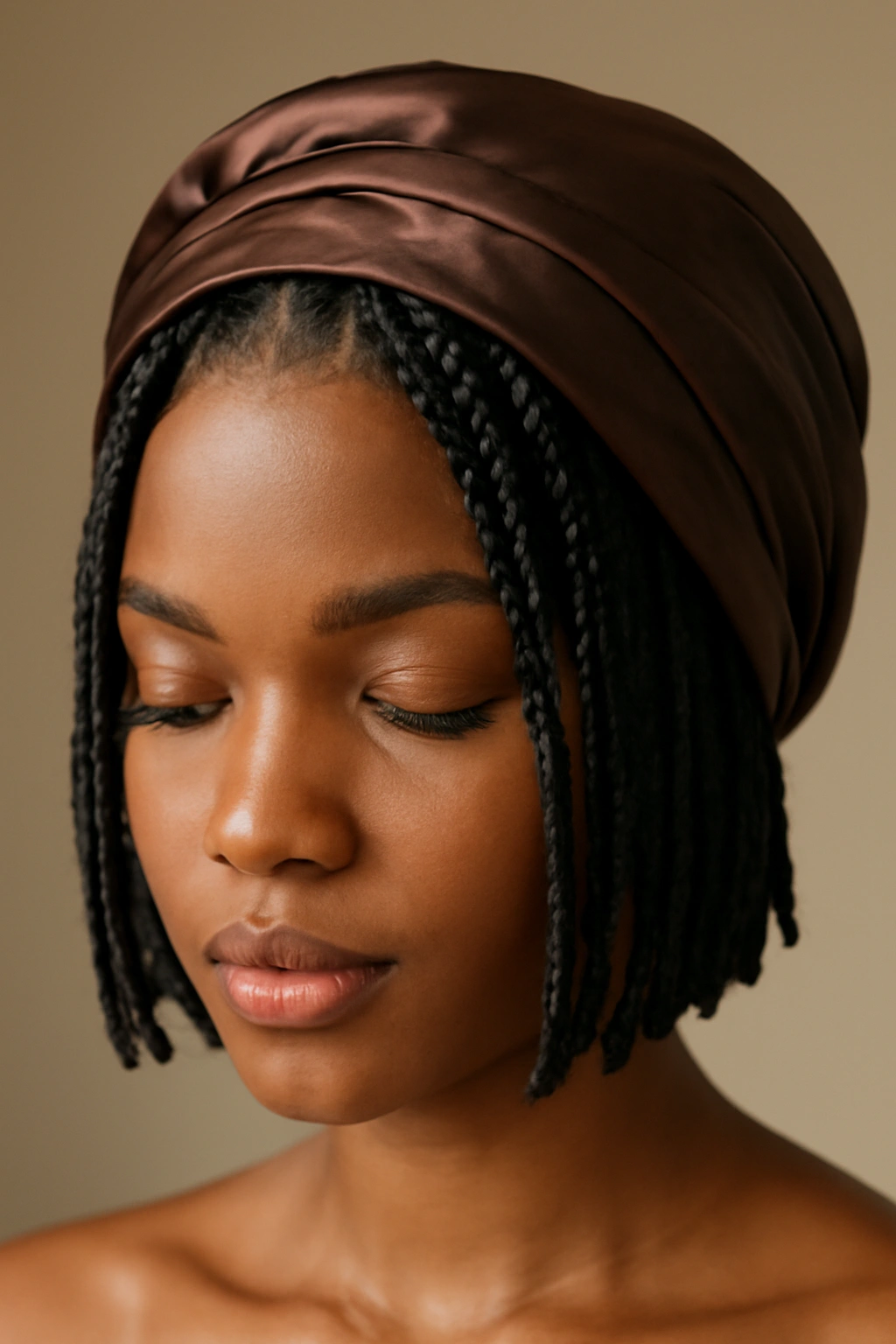 12 Short Box Braid Styles That Look Neat and Polished 12 Braids under a silk bonnet or headwrap with a polished finish