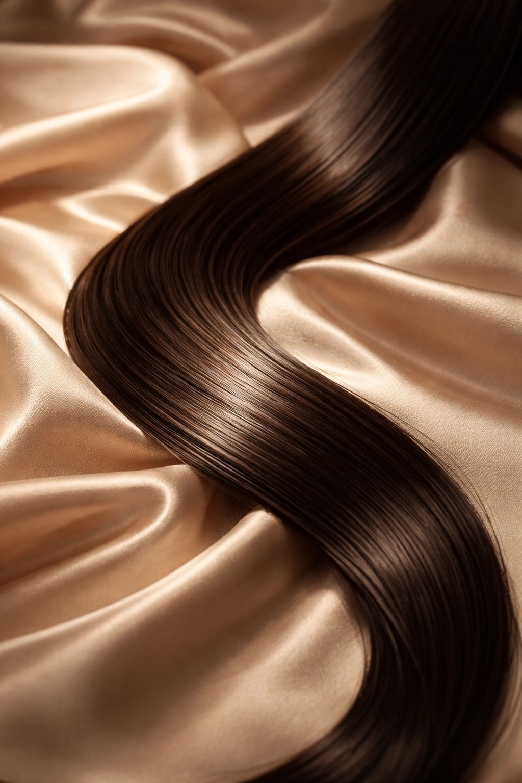 Glossy straight hair on silk satin to show lasting style