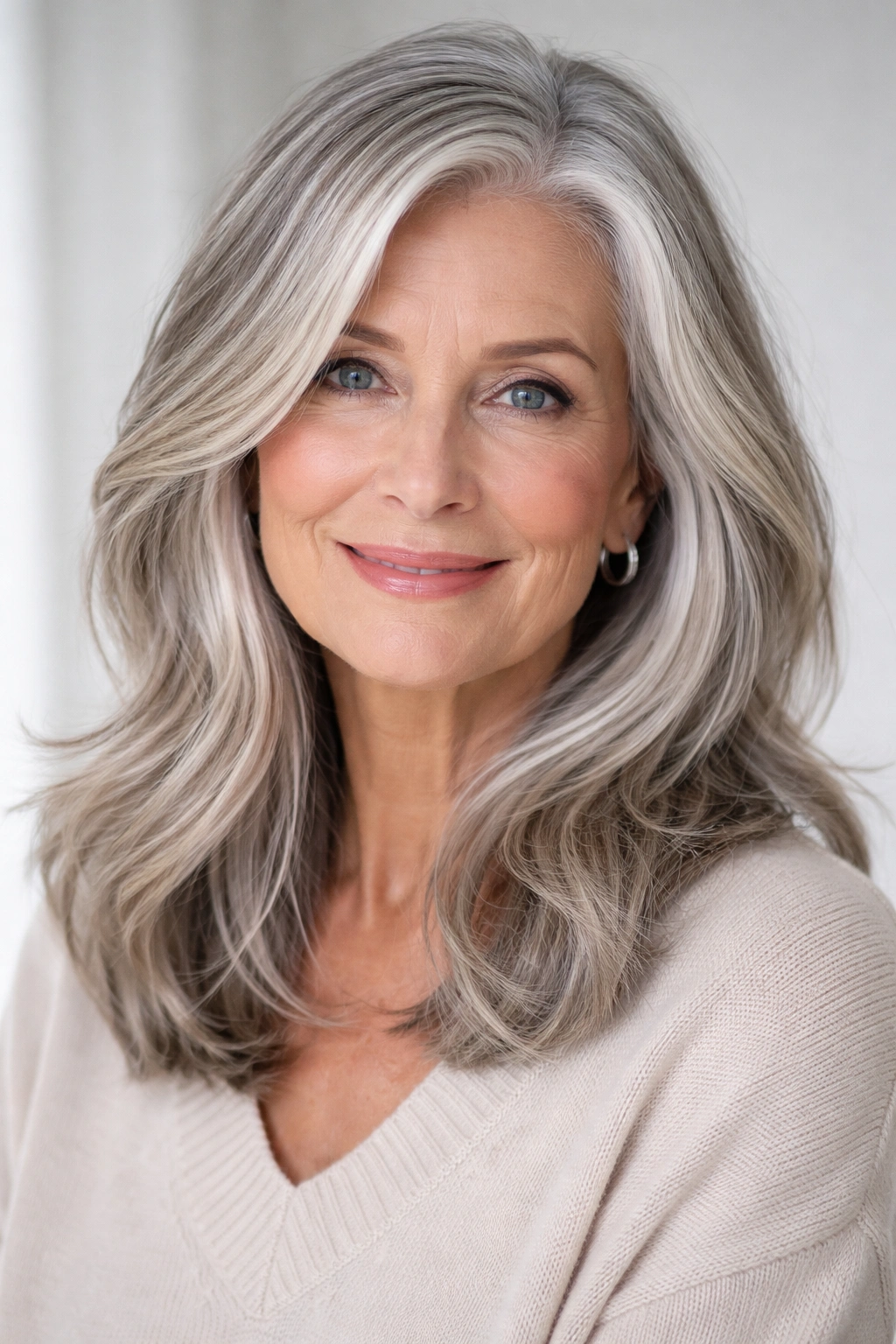 15 Gorgeous Hairstyles For Women Over 65 12 Hair with silver-blonde highlights adding dimension