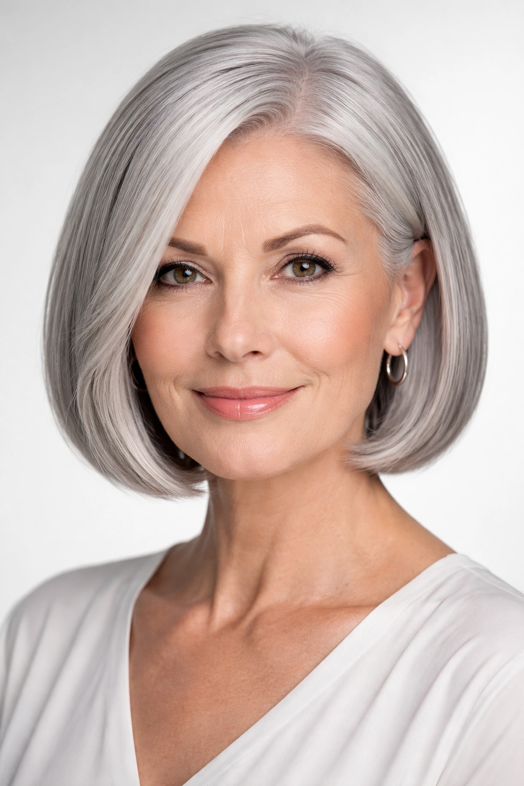 Classic silver bob with a polished chin-length cut