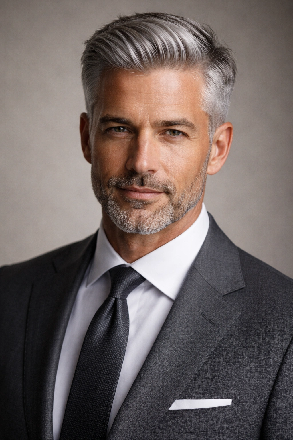 Portrait of a mature man with silver-gray hair and a neat short cut