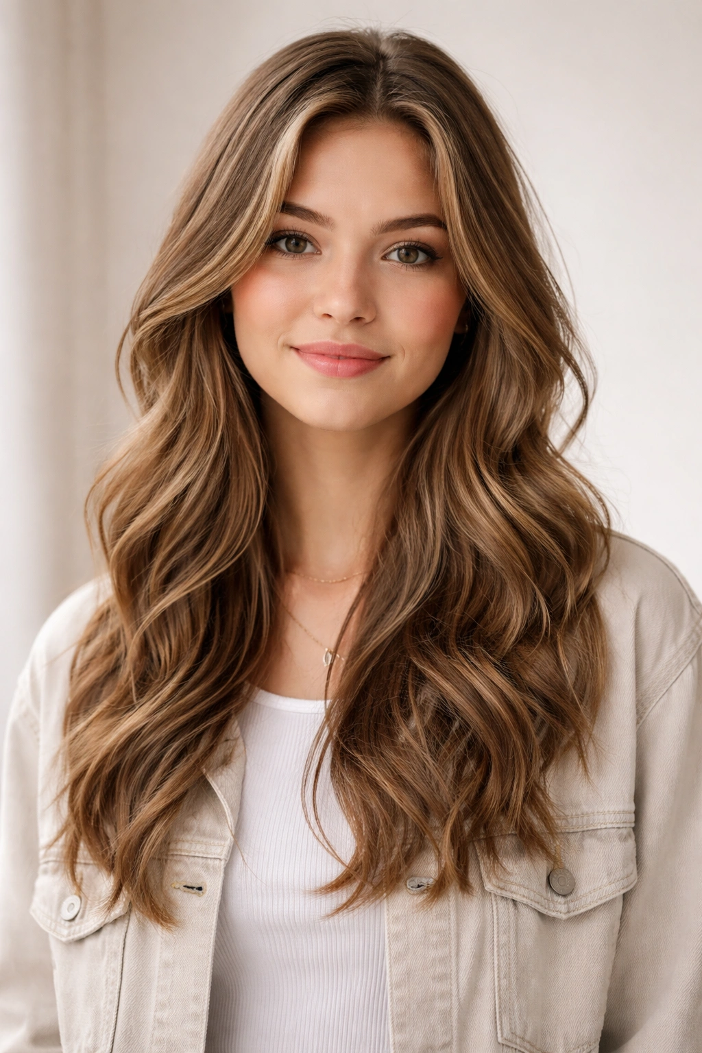 Head-and-shoulders view of layered hair with natural waves down