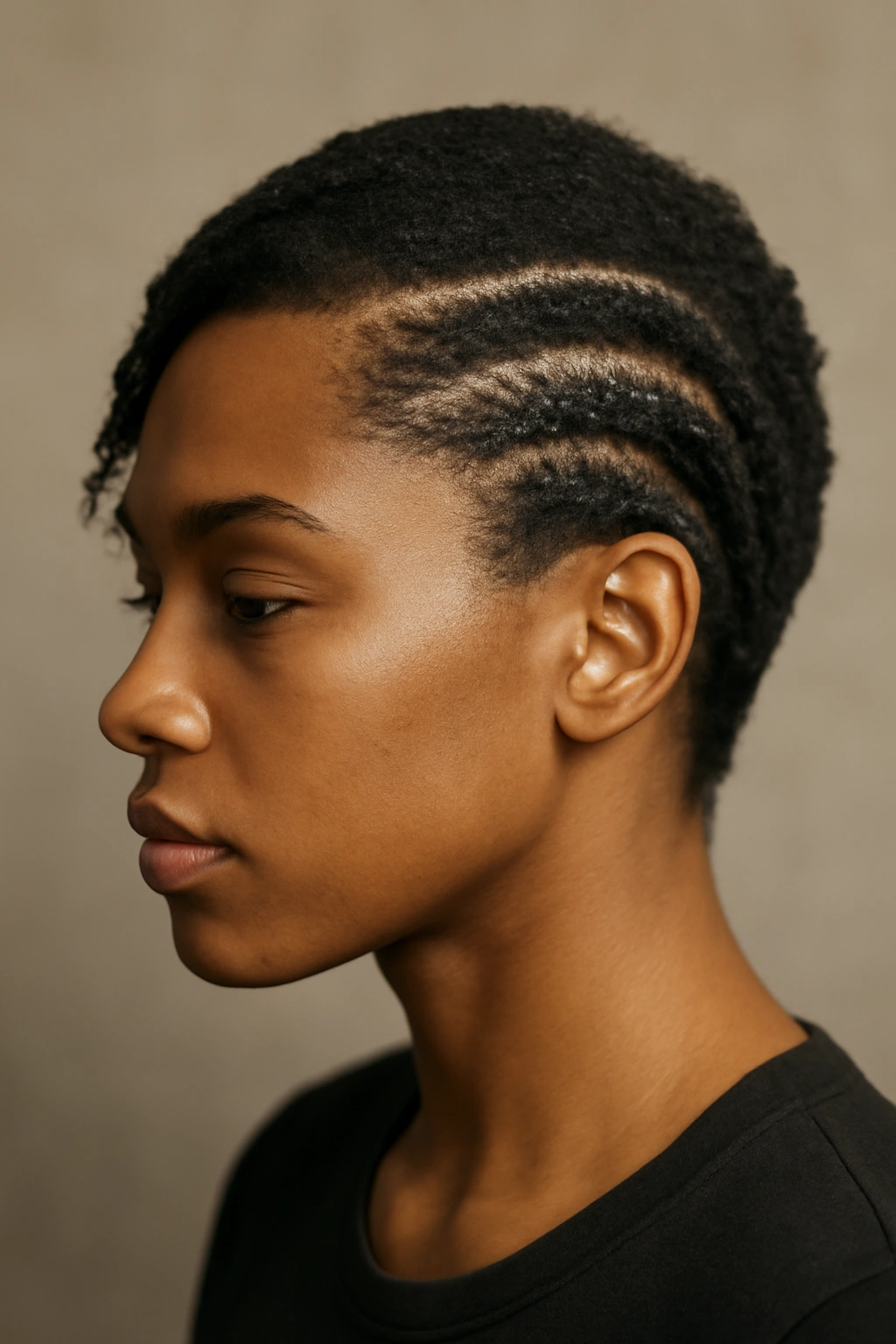 10 Cornrow Styles That Look Amazing on Short Hair 2 Single diagonal cornrow on short hair with off-center parting