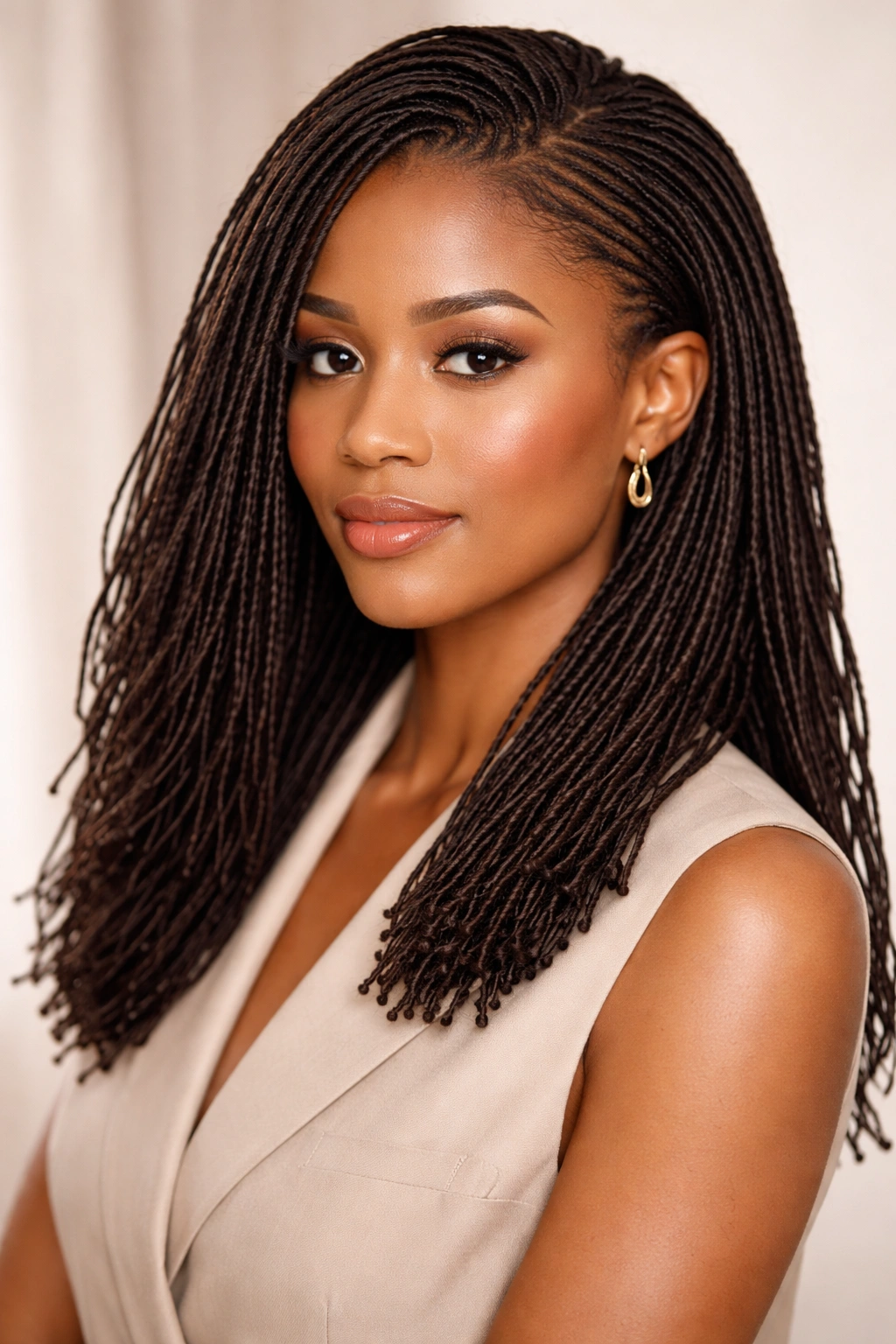 Uniform small sisterlocks arranged neatly with architectural precision
