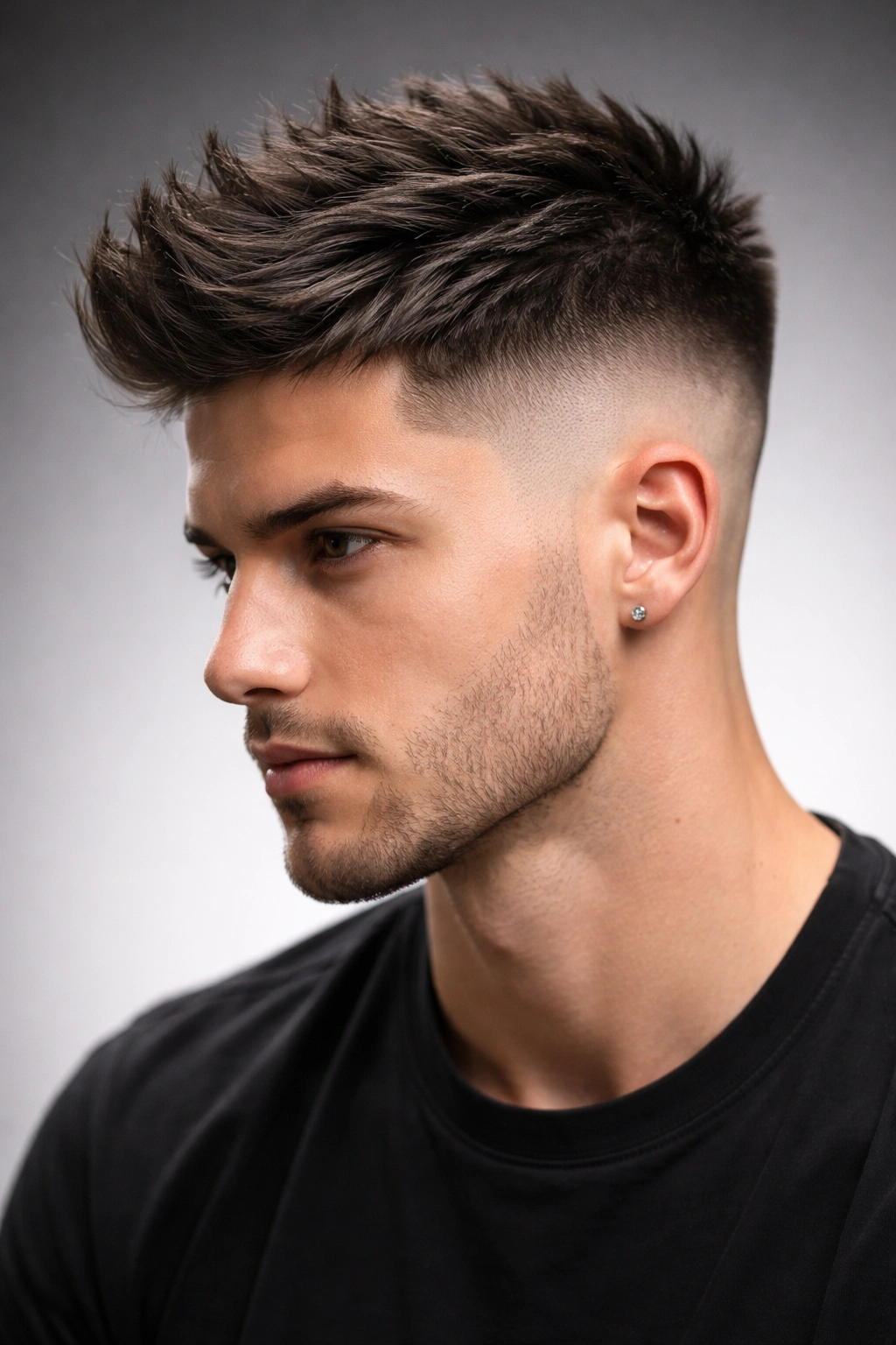 Dramatic high skin fade with textured top hairstyle