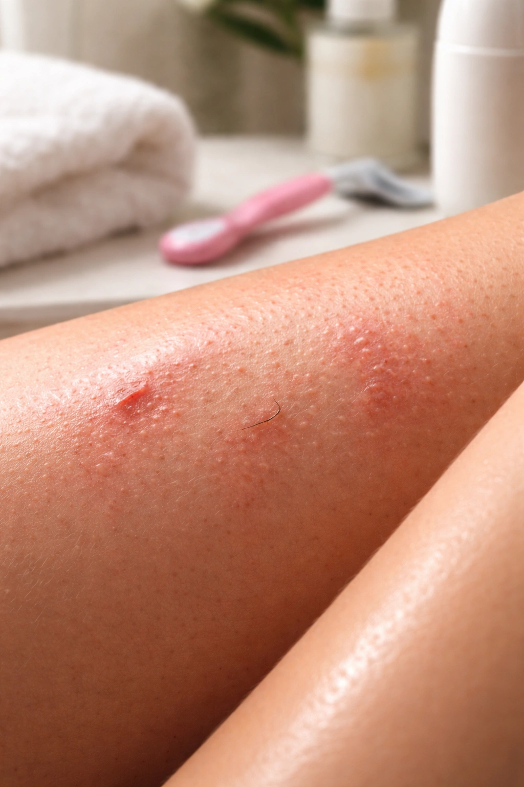 Close-up of mildly irritated skin with a subtle sheen