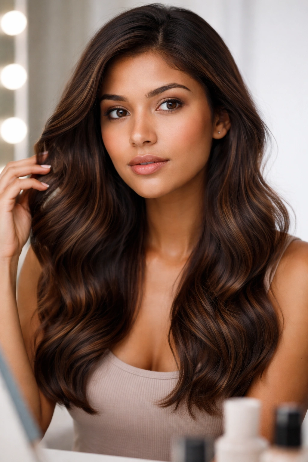 Medium skin tone portrait illustrating depth and hair color harmony