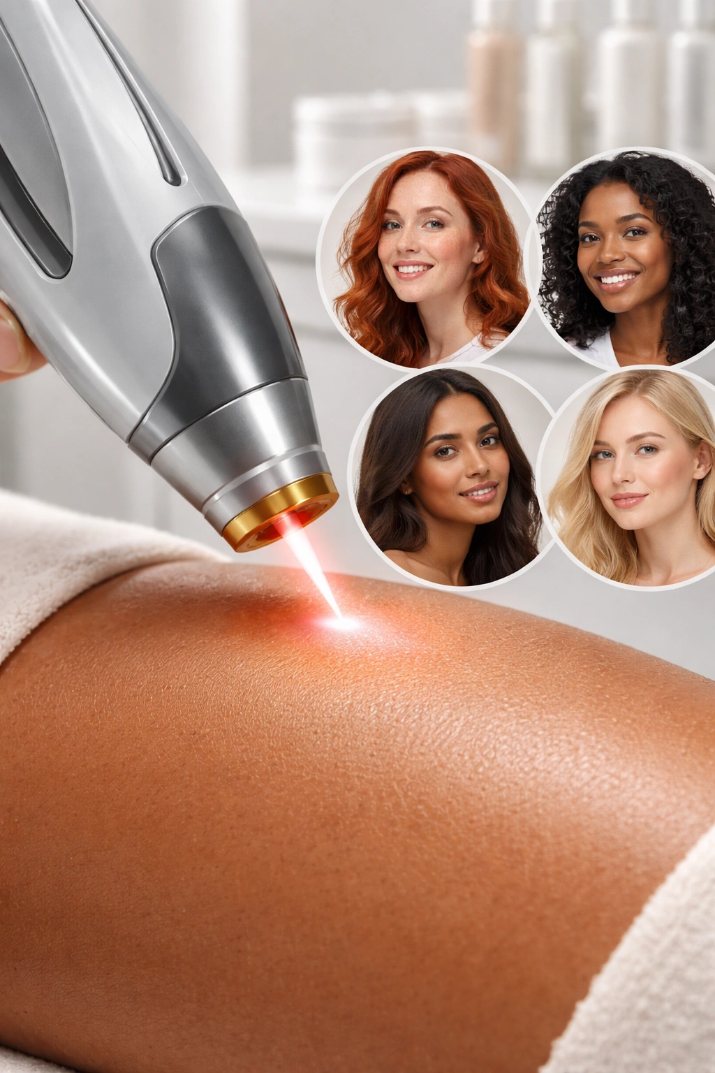 Laser handpiece on mid-toned skin showing safety considerations for skin types
