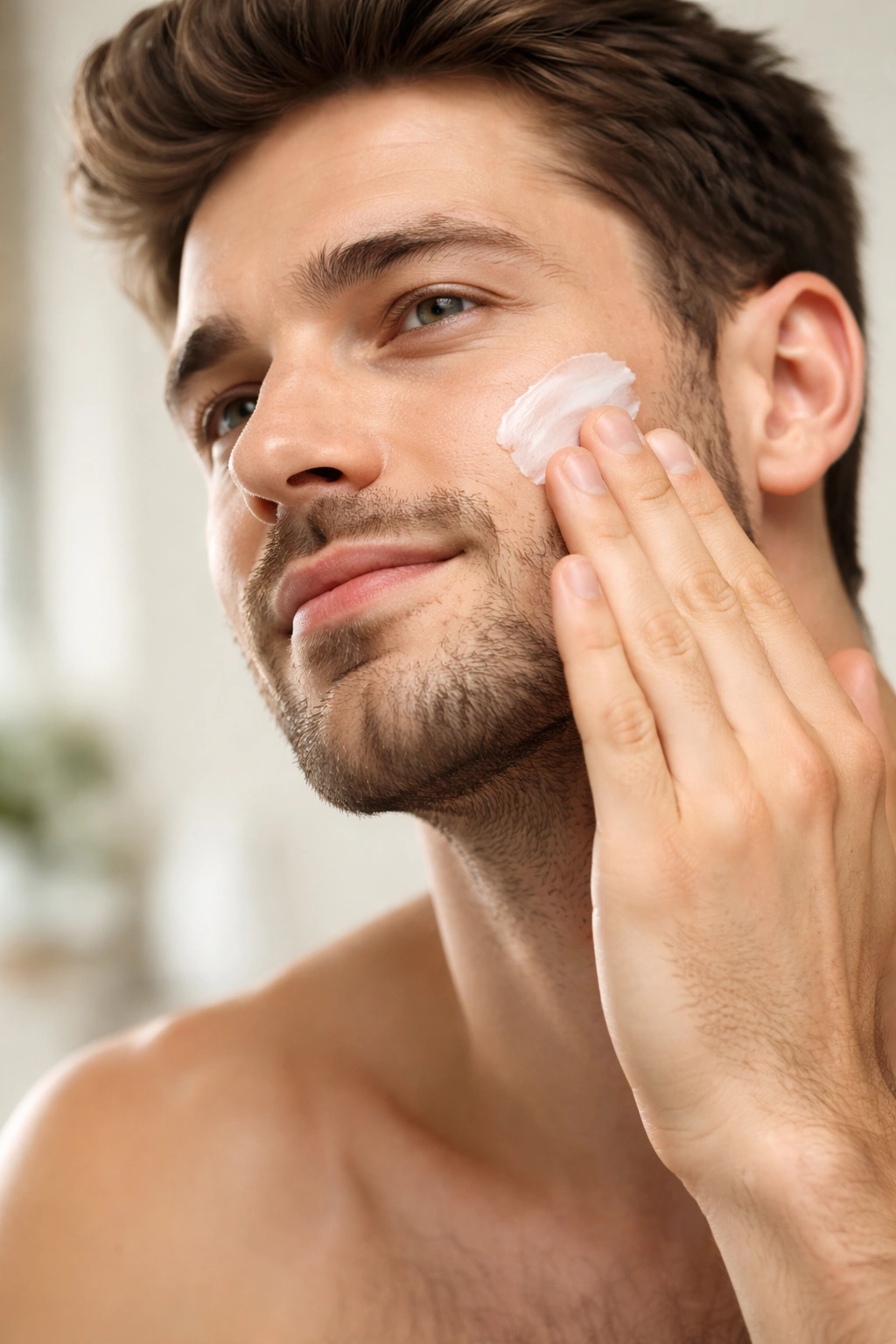 Close-up of person applying skincare to the face to support beard growth