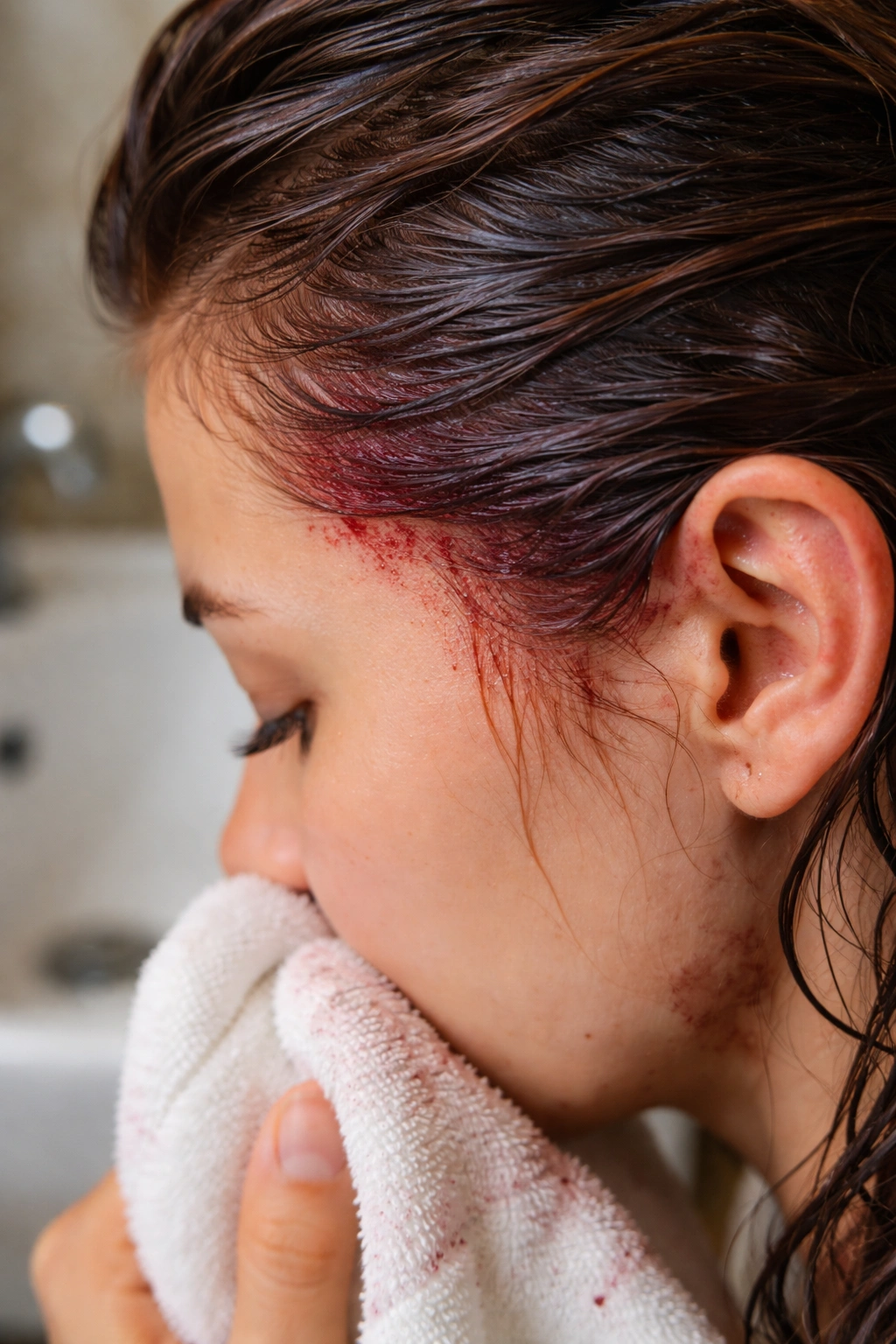 Dye residue at hairline on skin after skipping salon wash