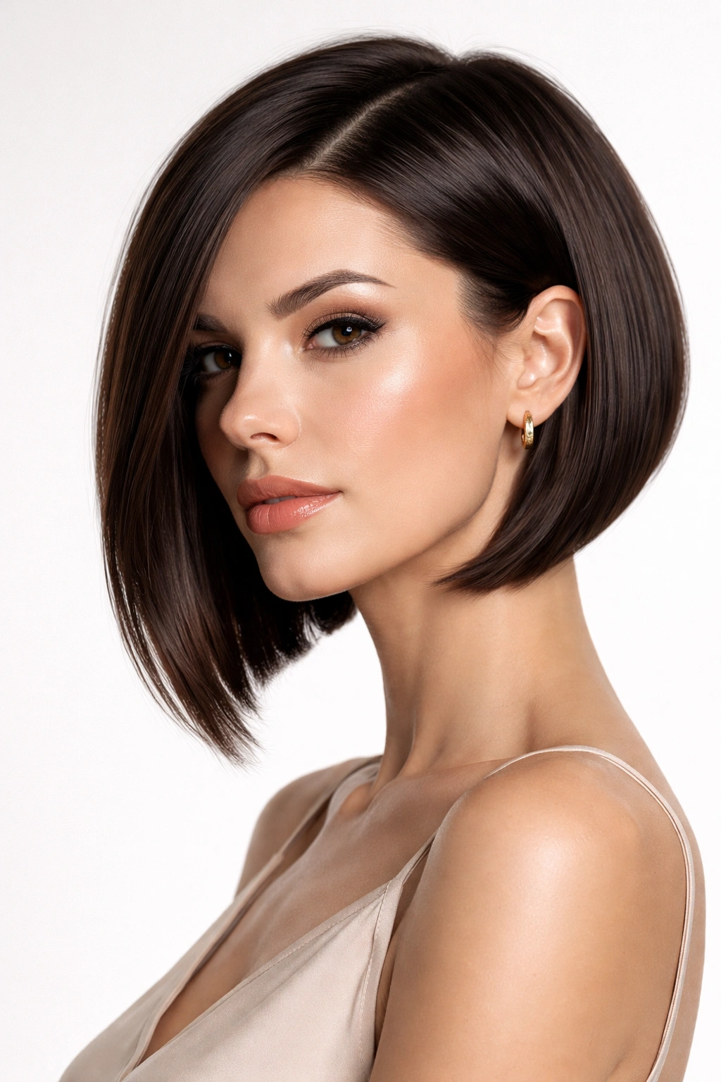 Sleek angled bob with a sharp front-back angle