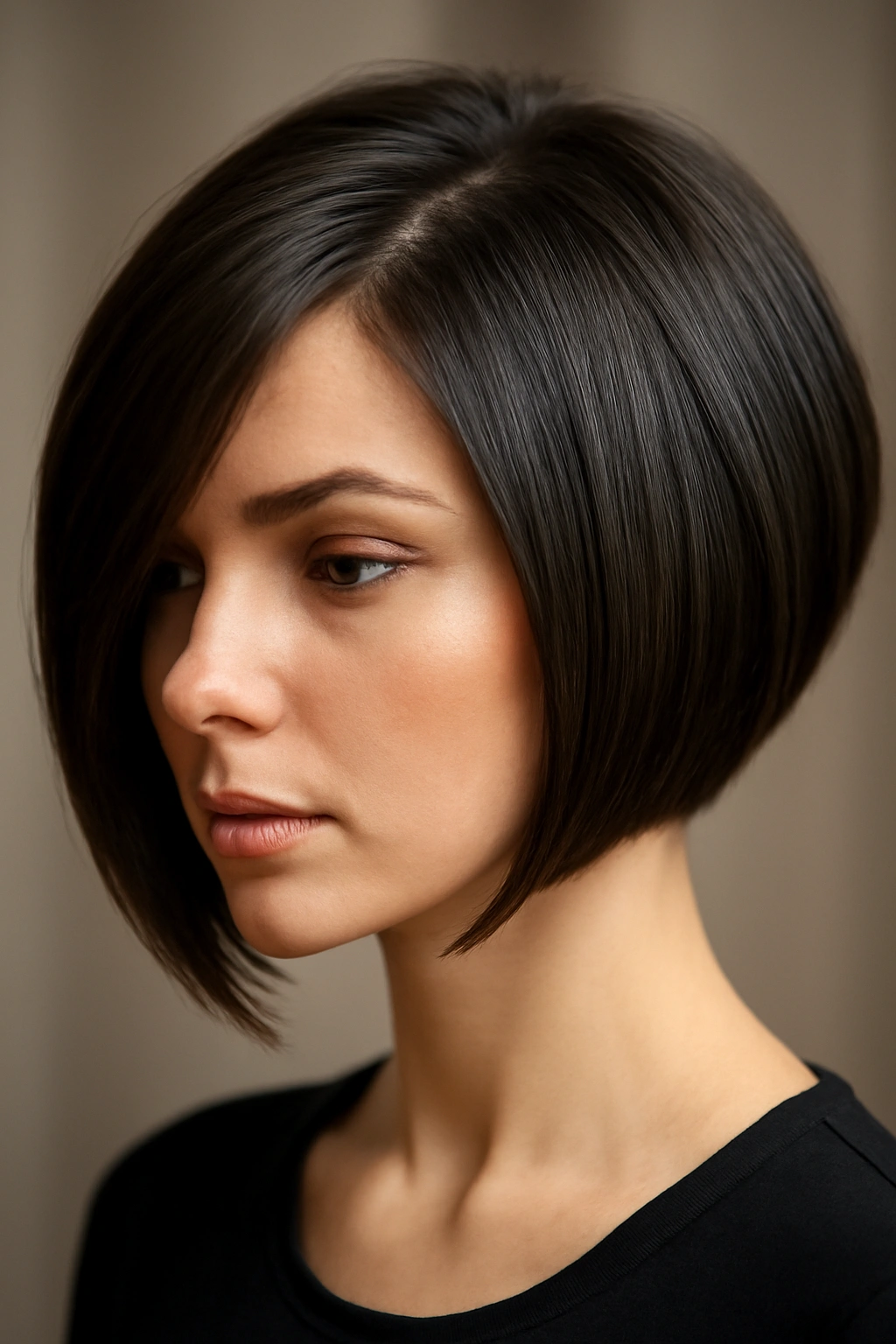 20 Bob Haircut Ideas From Short To Long Lengths 4 Model with sleek angled bob and side-swept bangs highlighting facial angles.