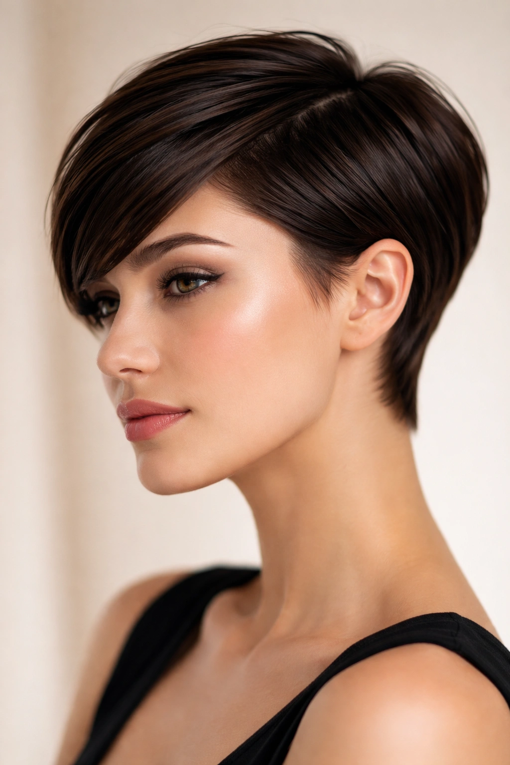 12 Pixie Cuts That Look Great On Rounder Faces 5 Sleek and angled pixie with clean lines and smooth finish.