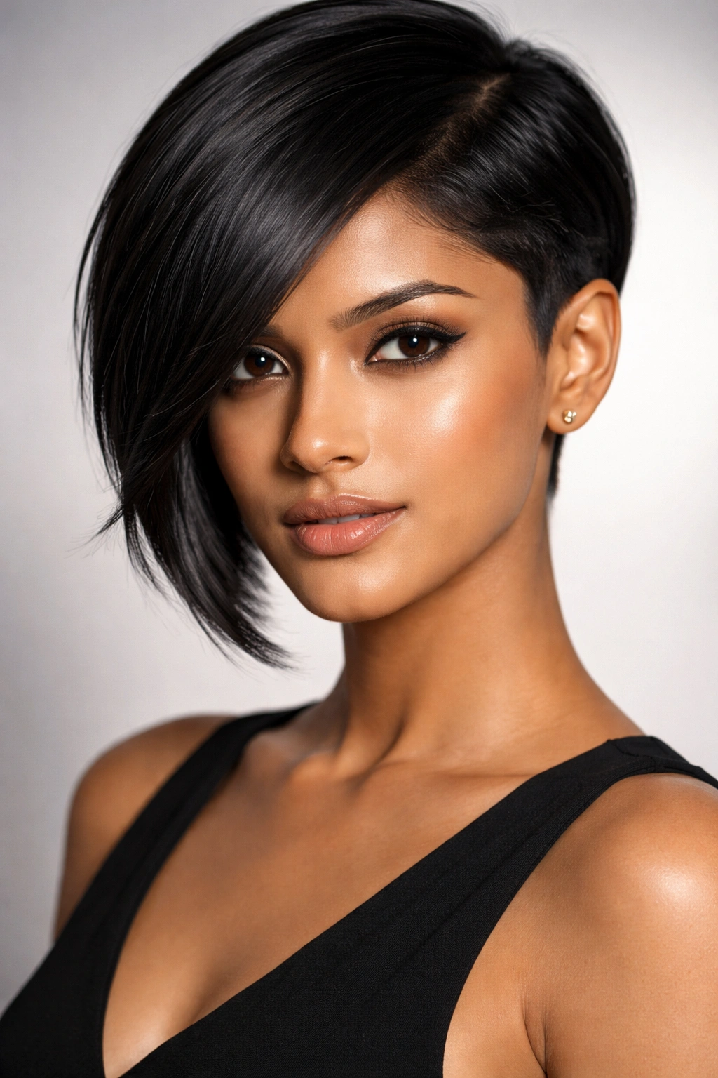 Portrait of a woman with a sleek asymmetrical crop