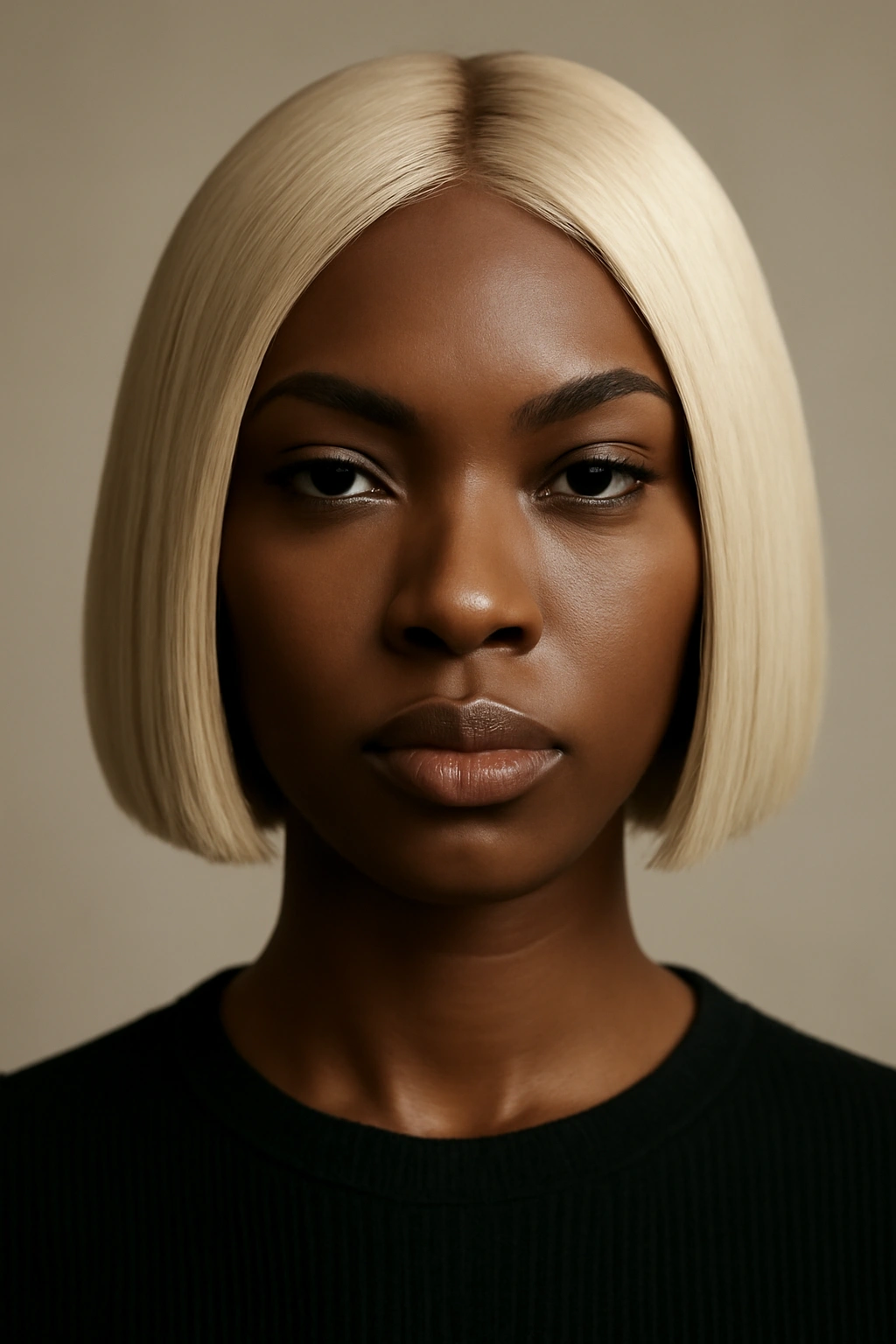 12 Short Weave Hairstyles Black Women Are Loving 2 Close-up of a Black woman with a sleek blonde bob.