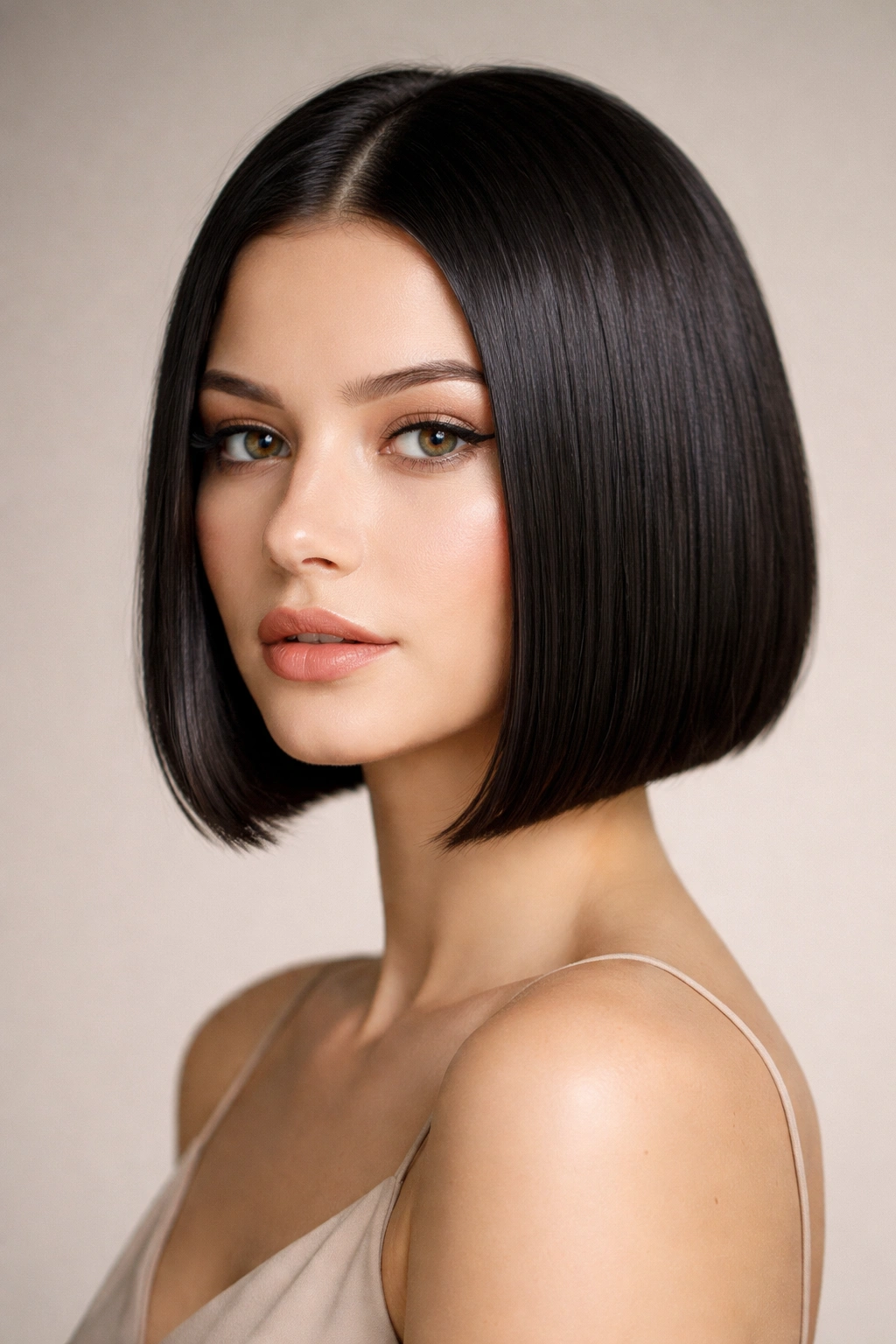 12 Modern Bob Cuts For Straight And Wavy Hair 1 Close-up of a sleek chin-length bob with blunt edges and glossy straight hair