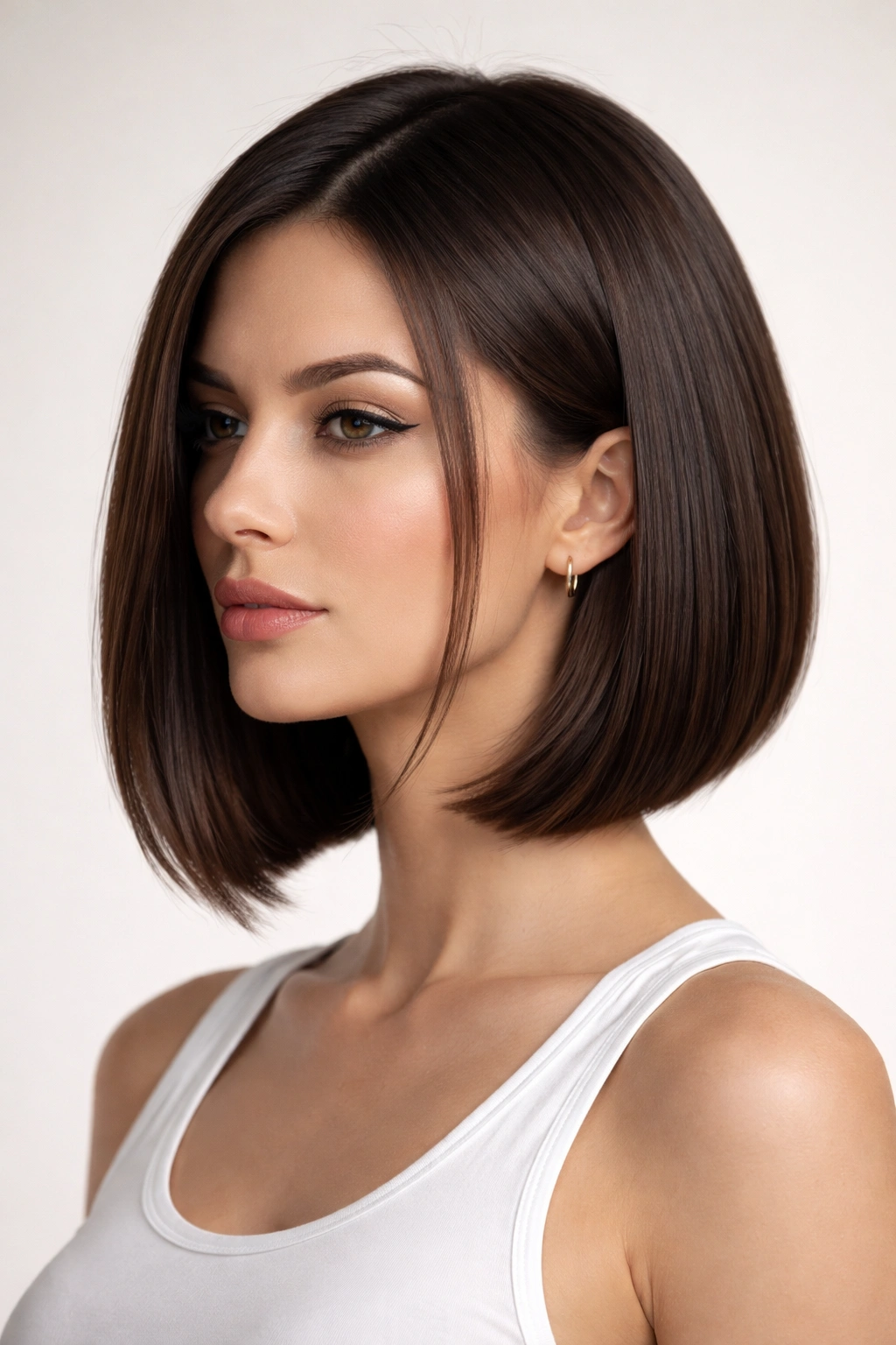 Back view of sleek straight bob with hidden interior layers and subtle texture