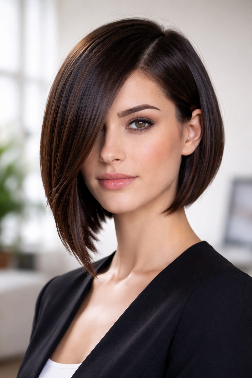 12 Asymmetrical Bobs From Subtle To Statement 9 Sleek asymmetrical bob with hidden layers for subtle movement and shine.