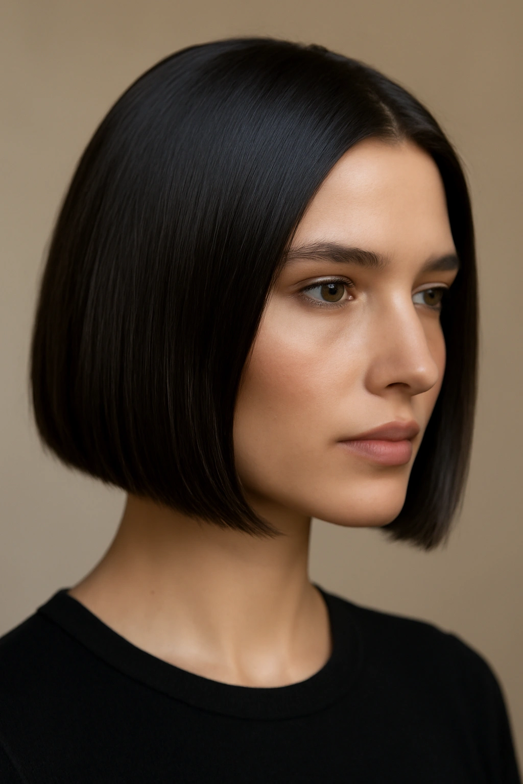 12 Classy Hairstyles That Work for Literally Any Occasion 8 Close-up of straight, glossy bob at chin to jawline with smooth texture