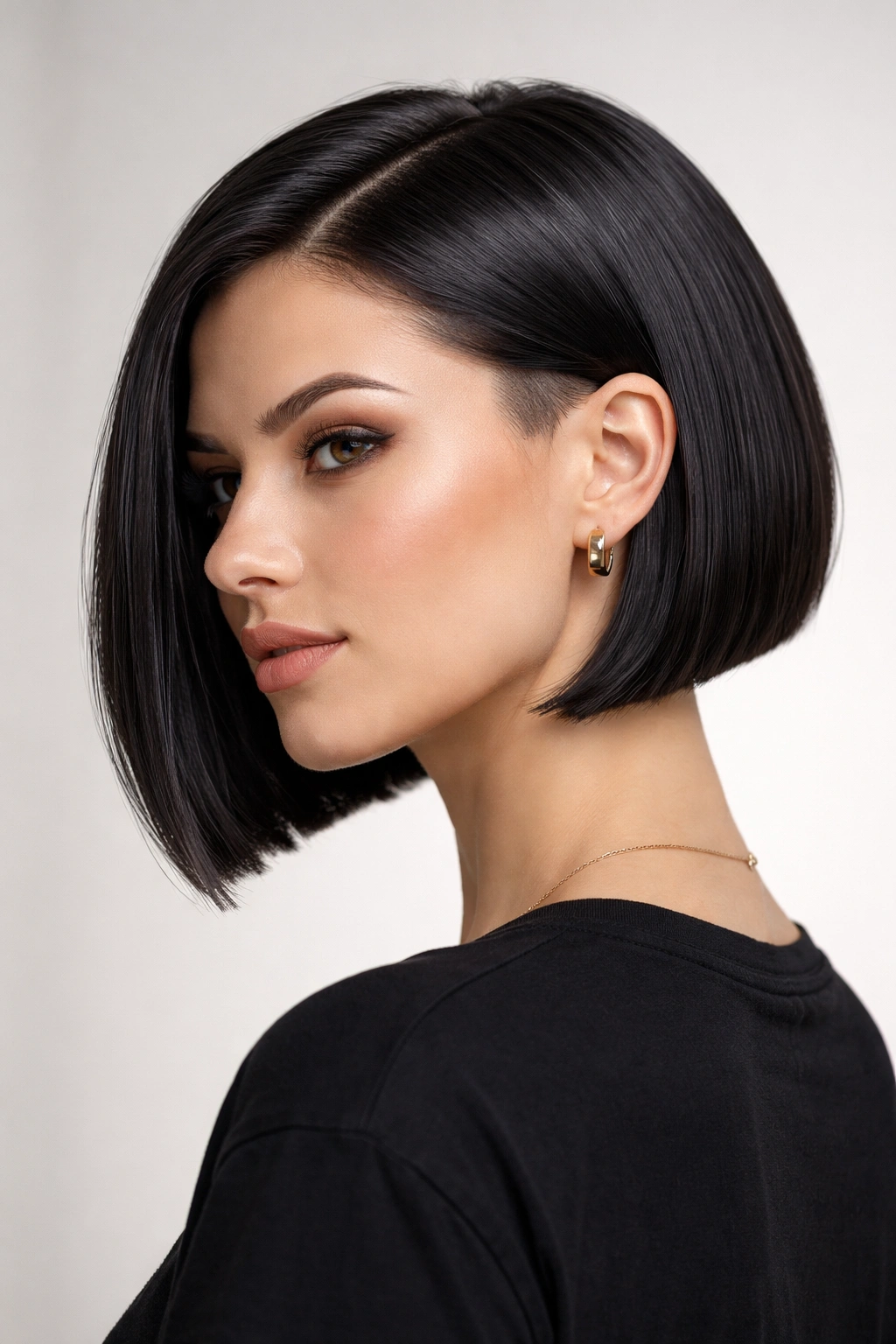 Straight one-length bob with subtle underneath fade.