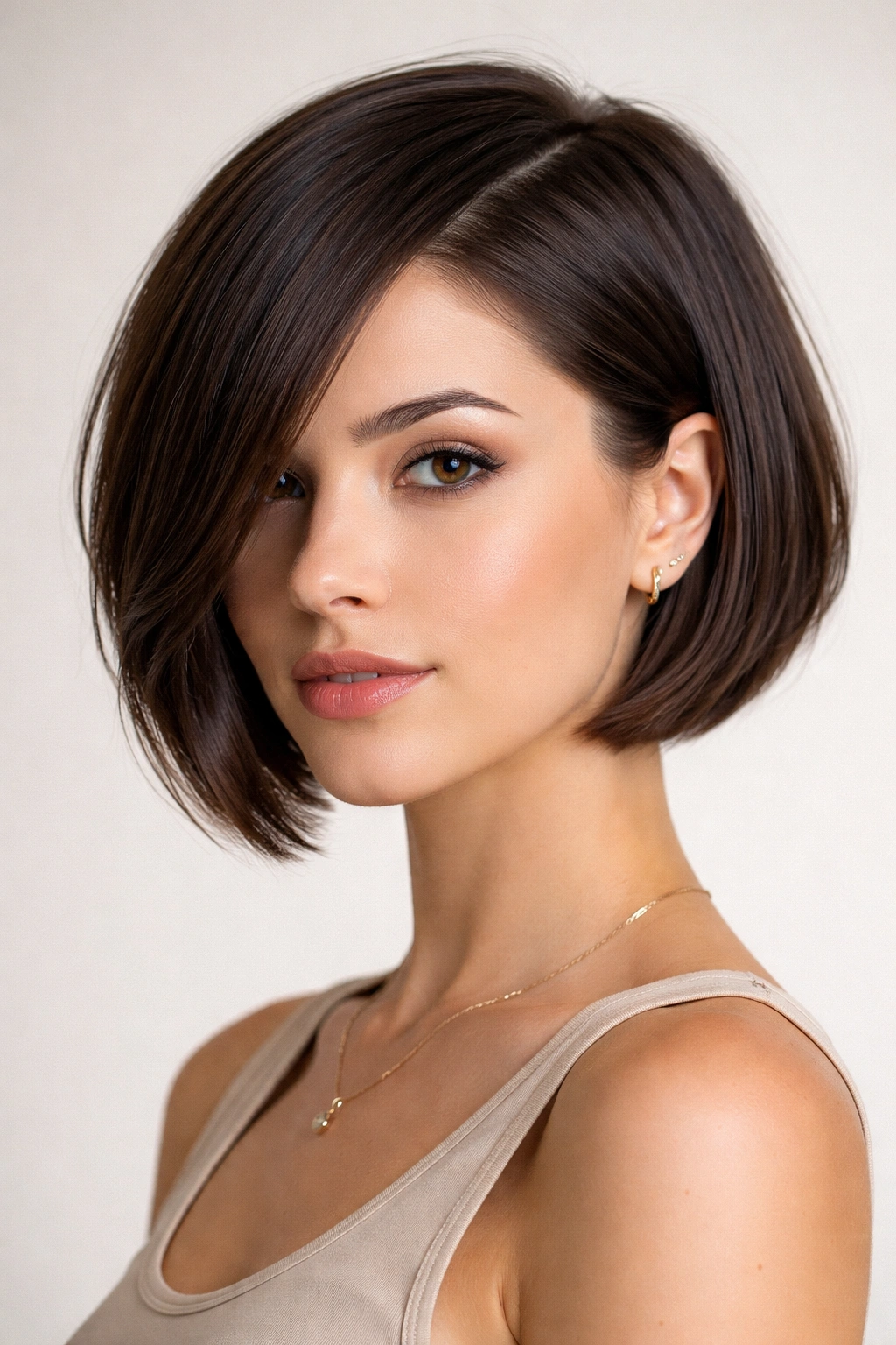 10 Hairstyles That Visually Shorten A Long Face 10 Sleek bob with hidden textured undercut beneath a smooth top.