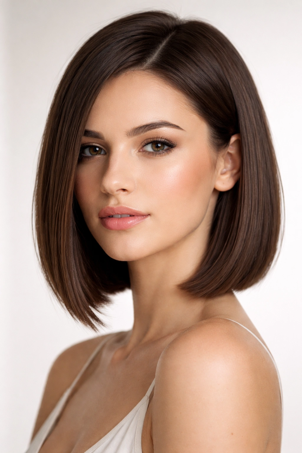 10 Chin Length Cuts For Round And Oval Faces 9 Sleek chin-length lob with blunt, smooth line