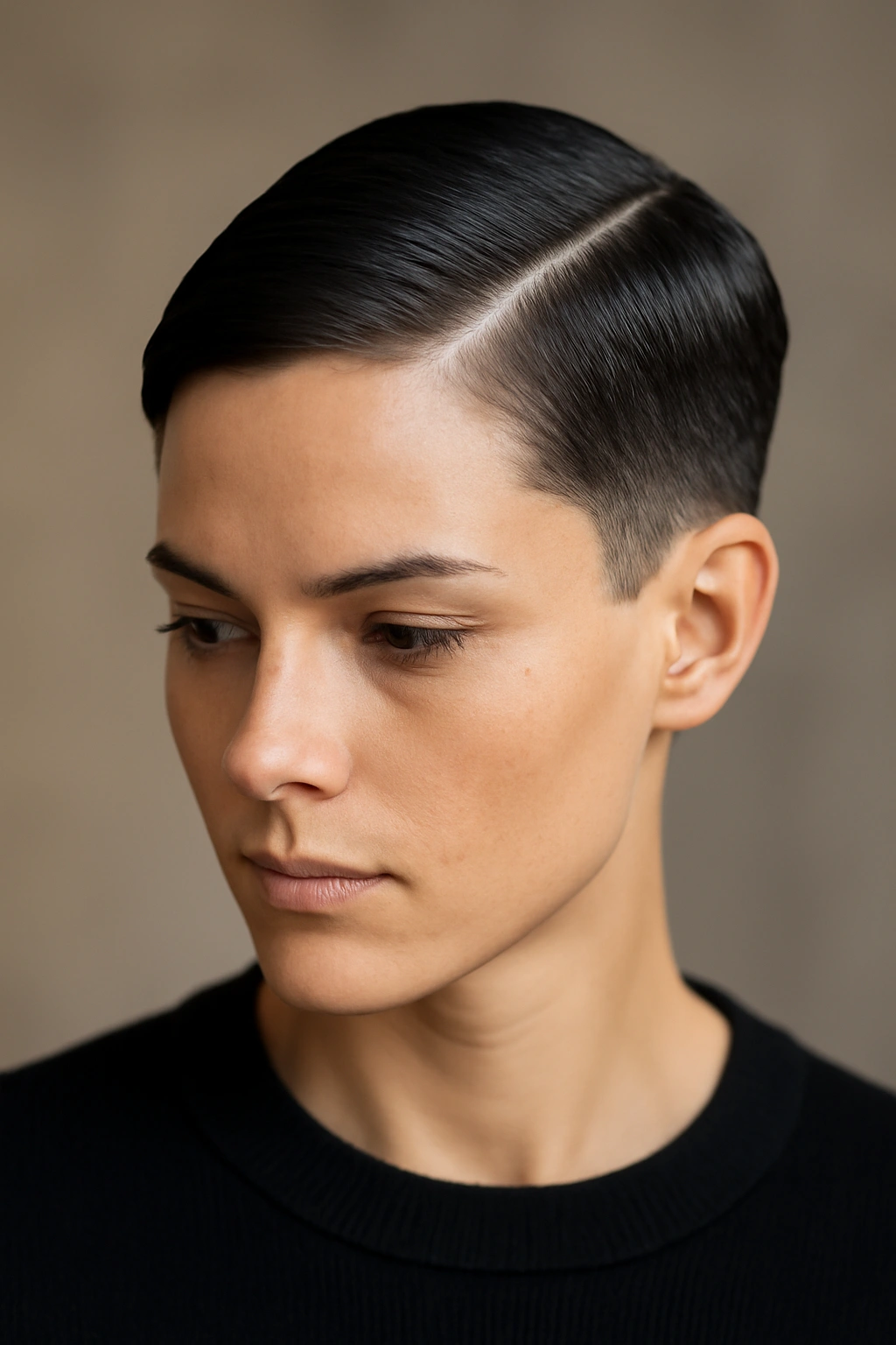 10 Quick Short Hairstyles for Busy Mornings 3 Close-up of a sleek crop hairstyle with a deep side part