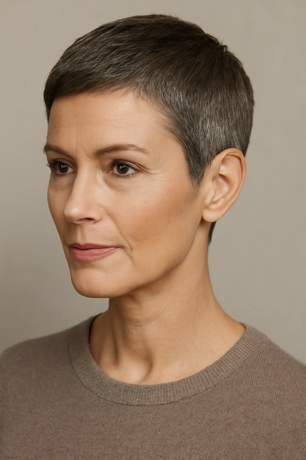 Sleek cropped hairstyle with subtle texture and clean lines