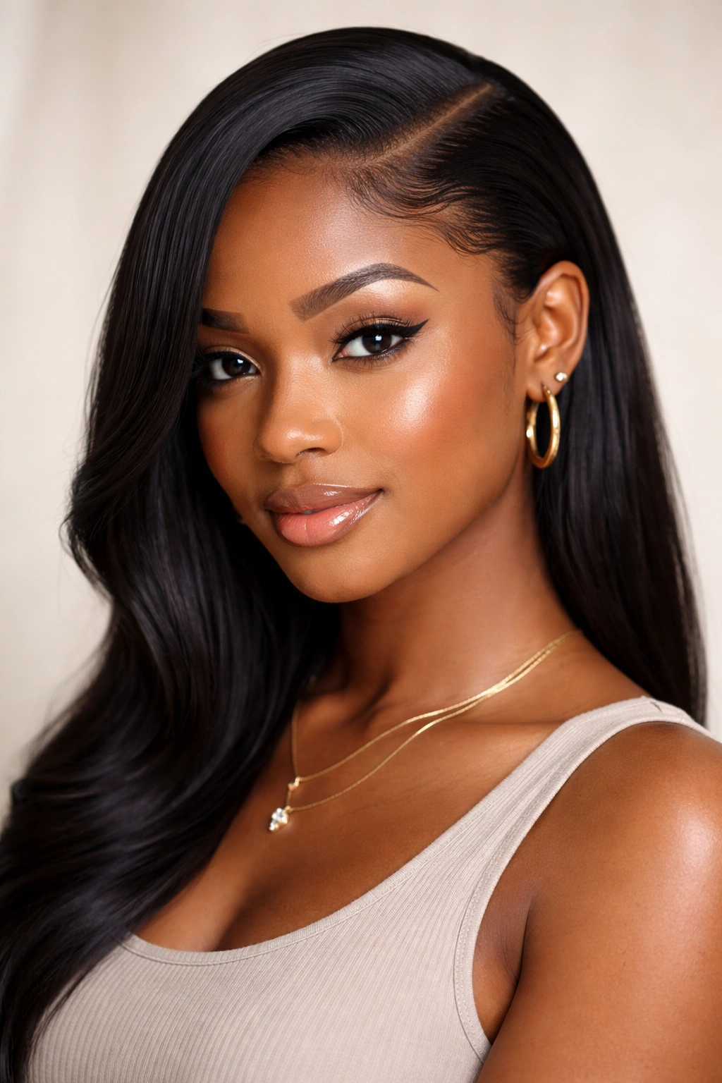 Deep side part with sleek edges on smooth textured hair