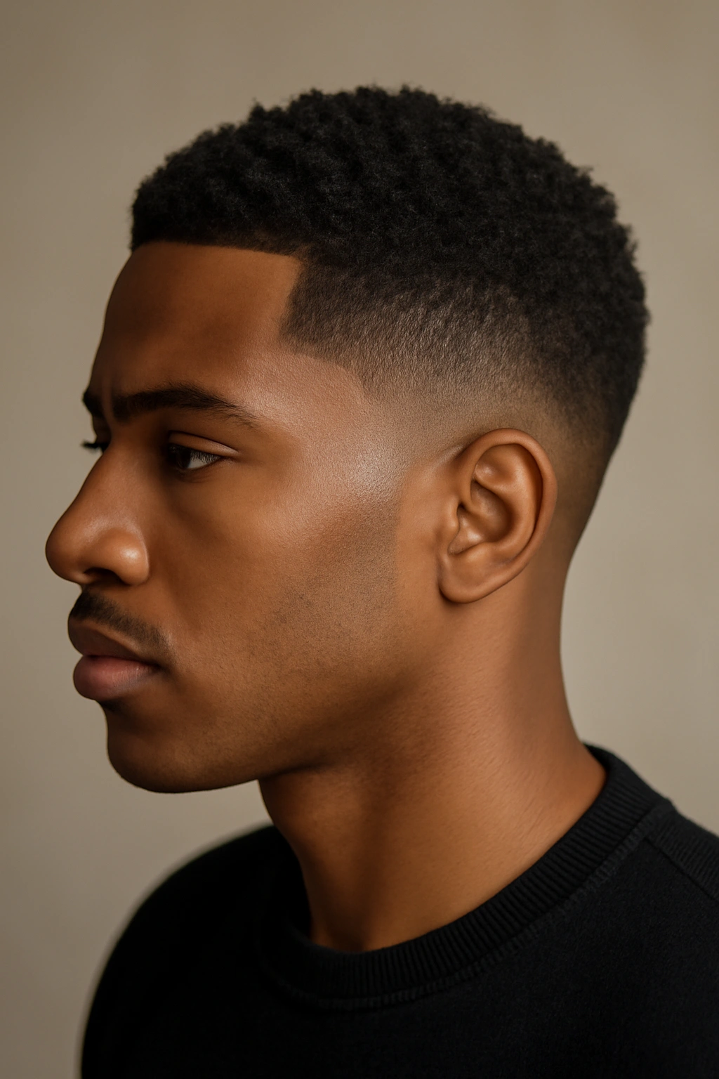15 Tapered Cuts for Natural Hair Sorted by Curl Type 12 Profile of sleek fade with defined edges on natural hair